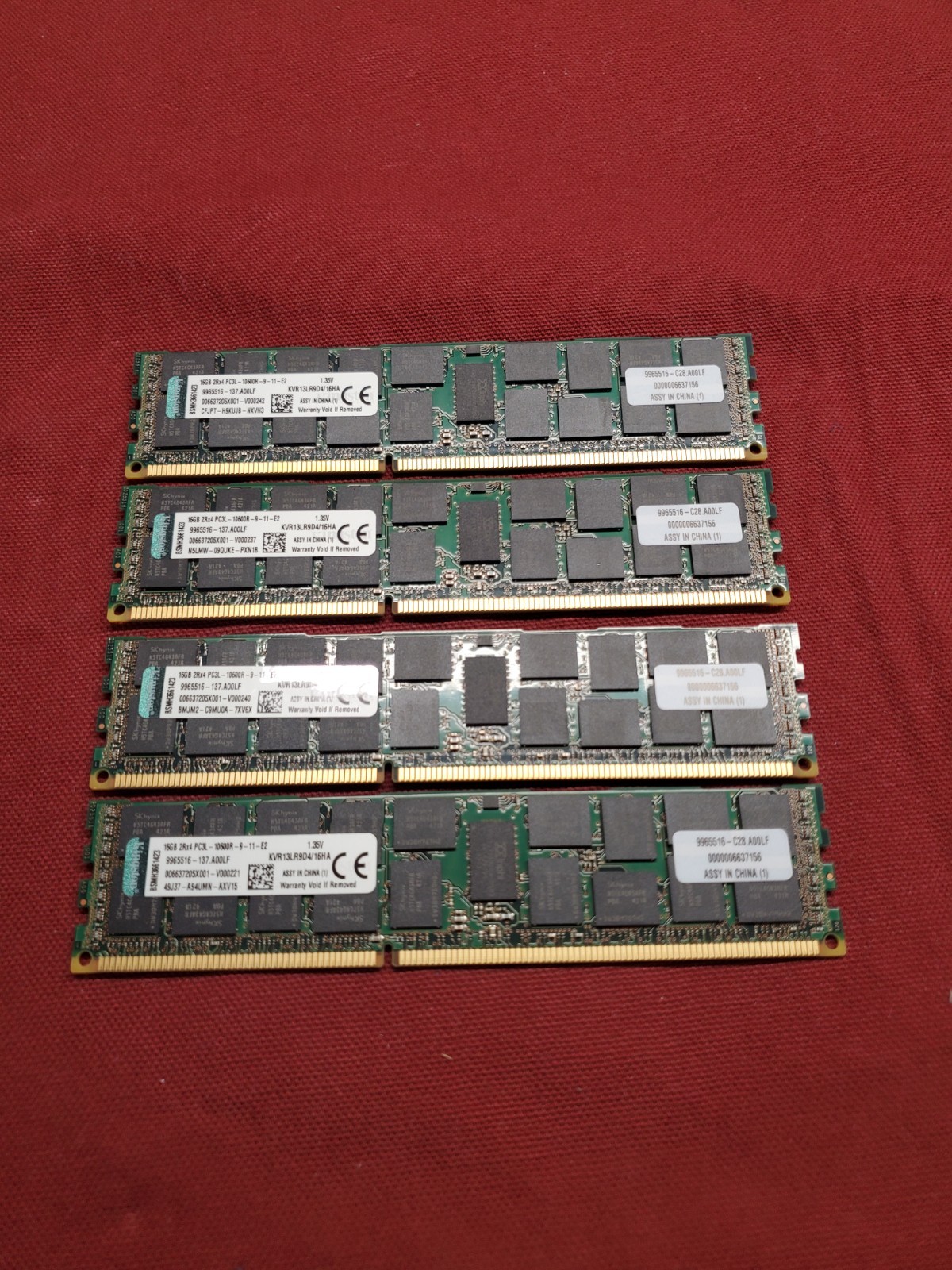 Lot of (4) Kingston 16GB PC3L-10600R DDR3 1333MHz KVR13LR9D4/16HA ECC RAM #2842