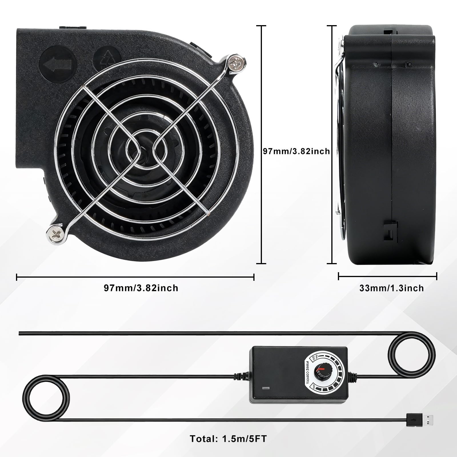 BBQ 97mm × 33mm Blower Fan,High Airflow 110V 120V Variable Speed Centrifugal Fan