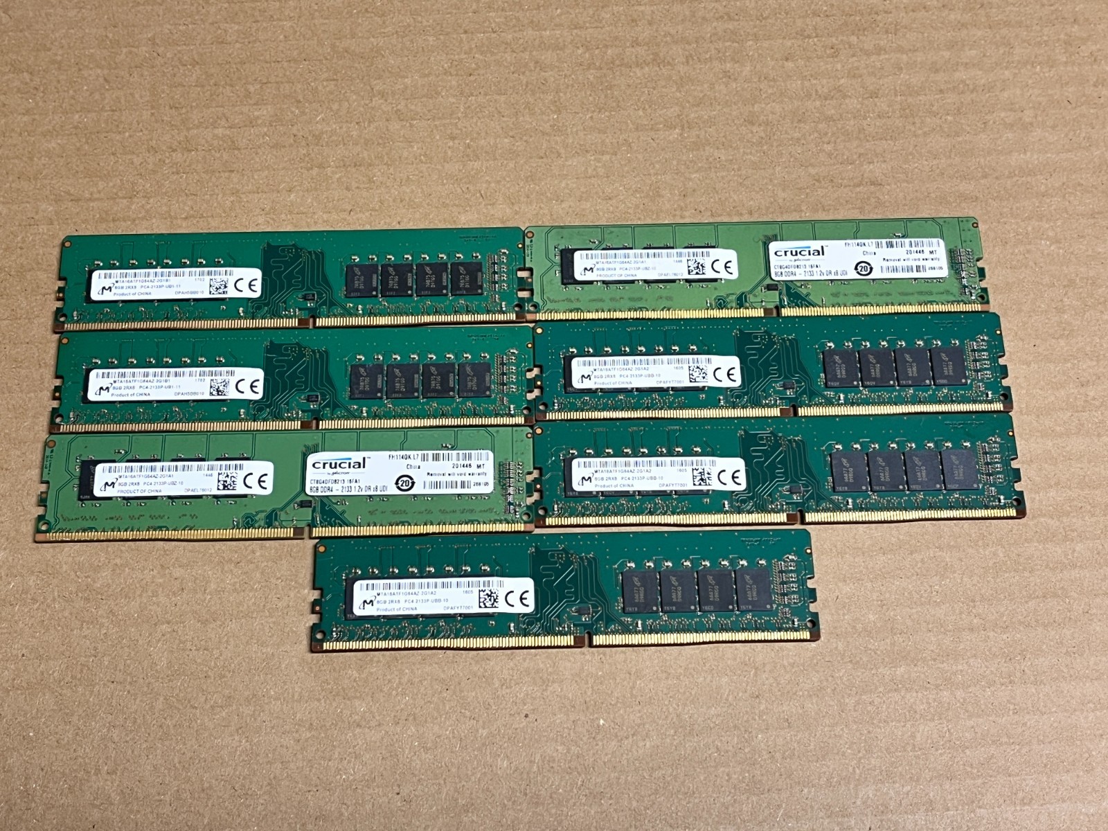 7x 8GB (56GB) Micron MTA16ATF1G64AZ PC4-2133P DDR4 Desktop RAM w/ varied suffix