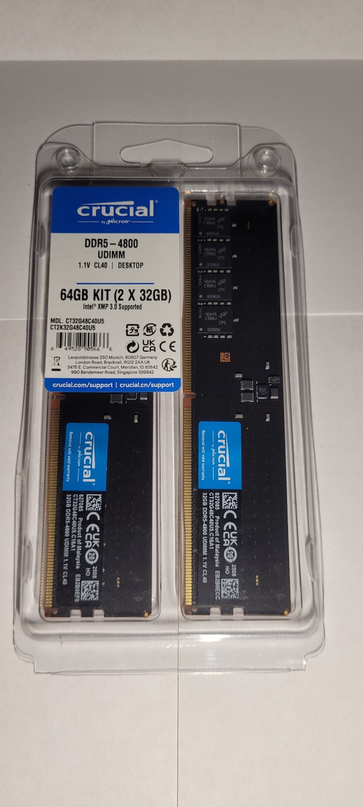 Crucial 64GB DDR5 Desktop Memory (RAM) Kit (2 x 32GB) CT2K32G48C40U5