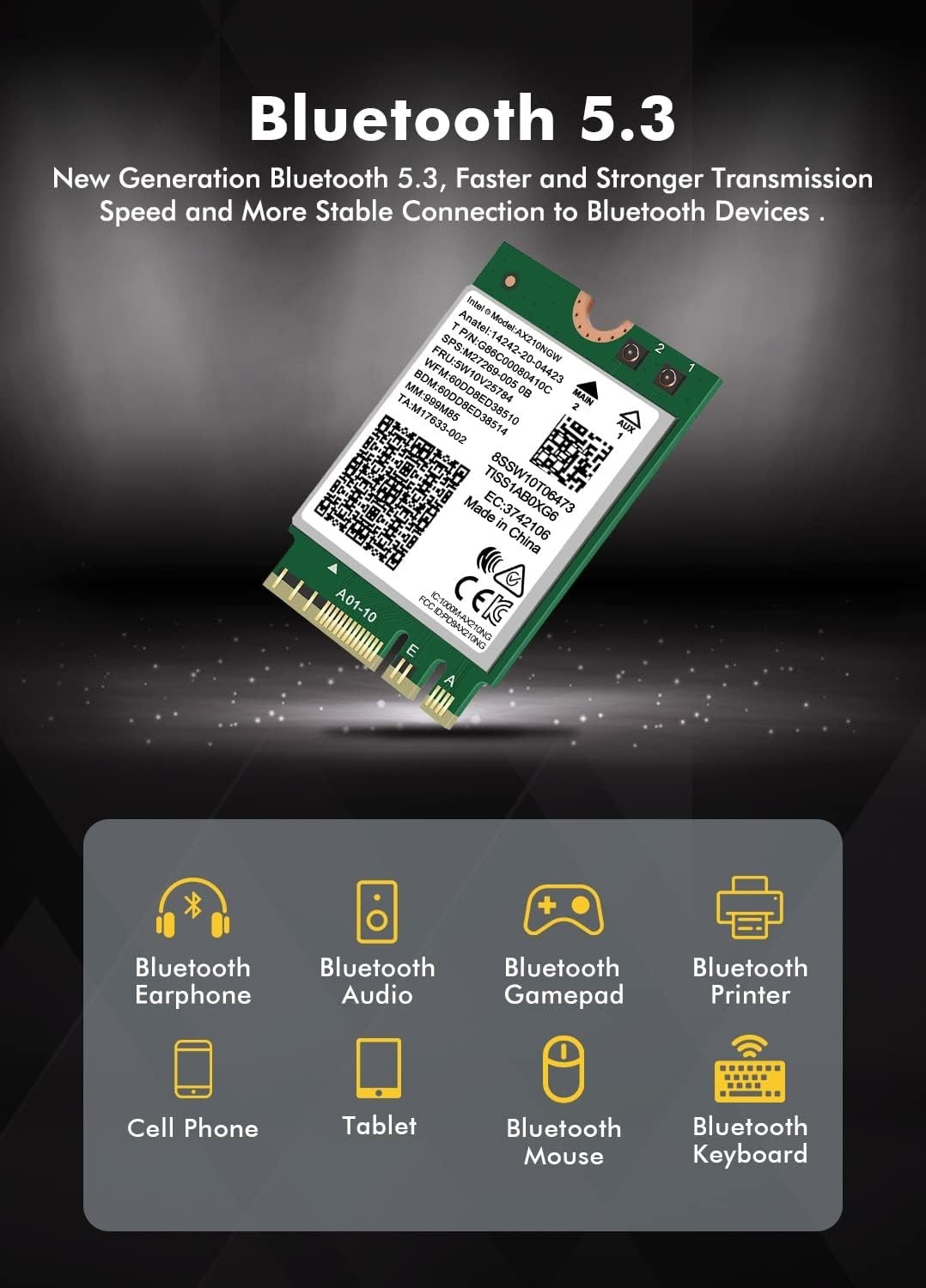 Intel AX210 WiFi6E Wireless Card Tri-Band 5400Mbps Network Adapter Bluetooth 5.3
