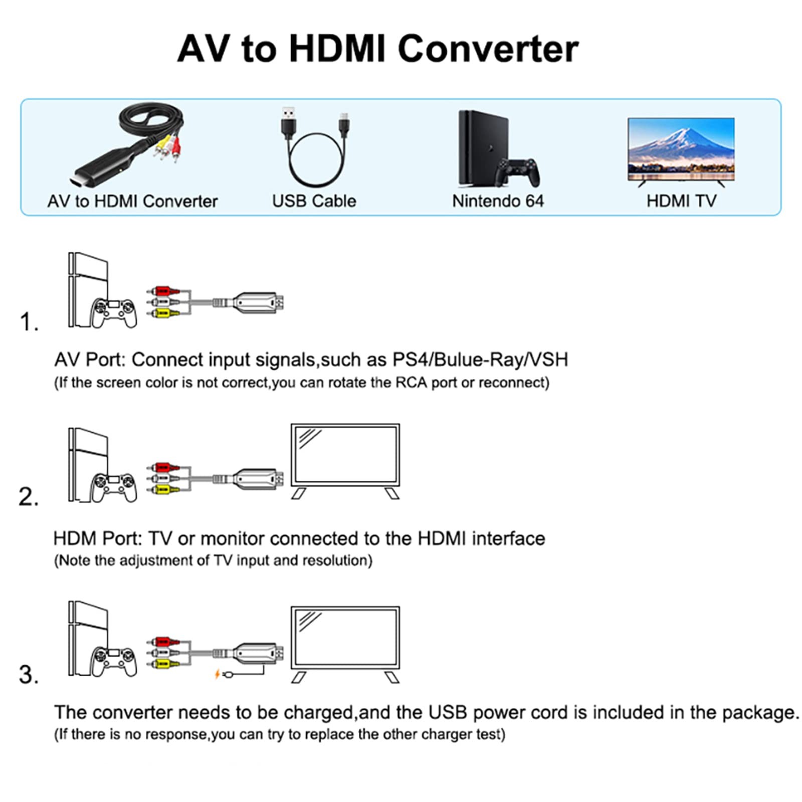 Wiistar RCA to HDMI Converter 1080P CVBS Composite AV Red,White,Yellow