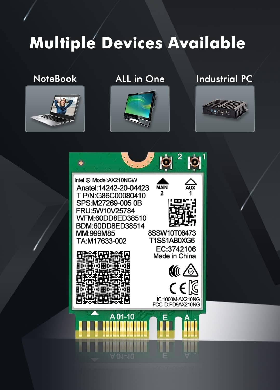 Intel AX210 WiFi6E Wireless Card Tri-Band 5400Mbps Network Adapter Bluetooth 5.3