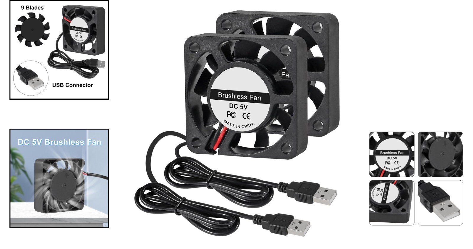 Dual 40mm USB Brushless Fans – 5V DC, 5500 RPM for Compact Cooling Solutions