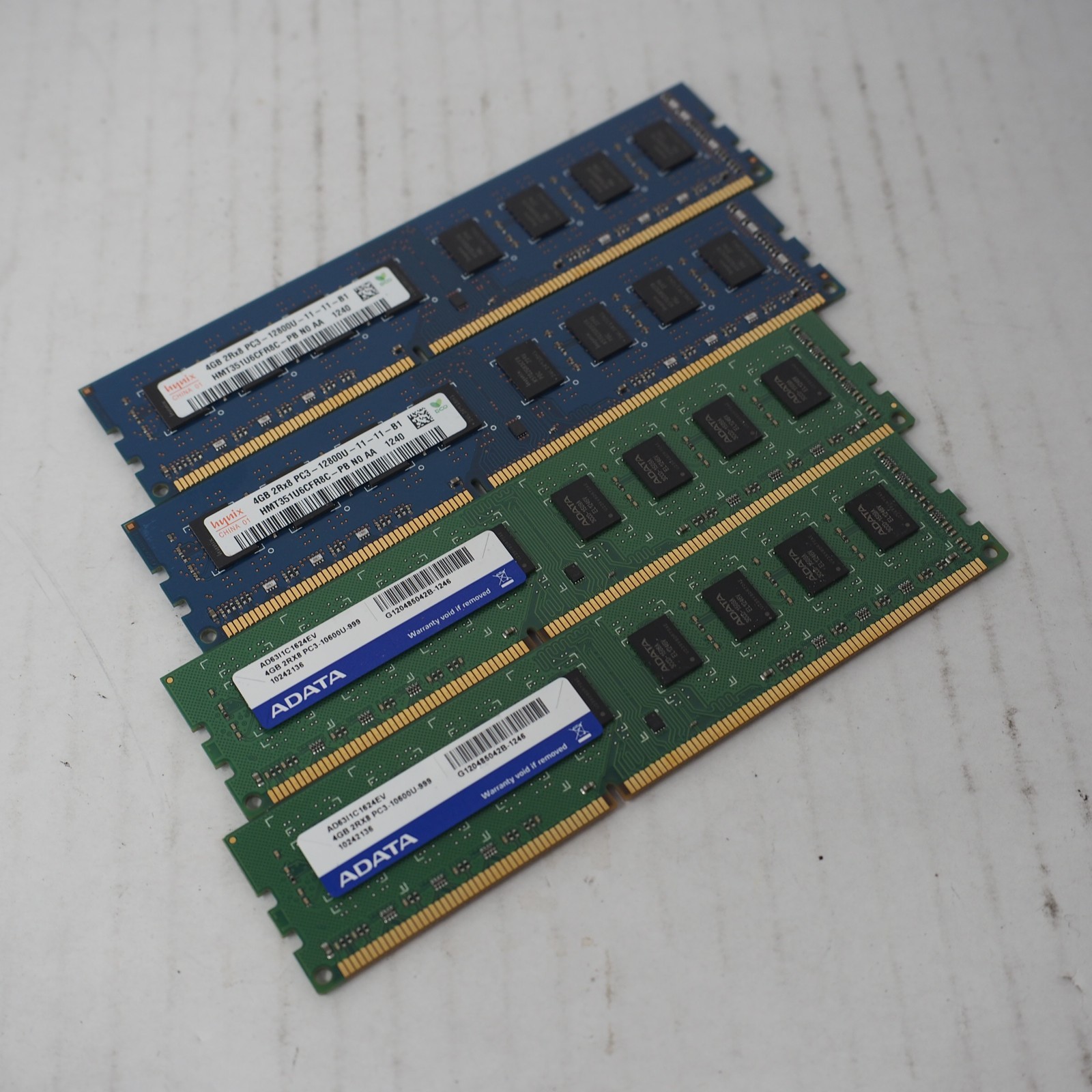 16GB (4x4GB) DDR3 Desktop RAM Lot – 2x Hynix PC3-12800U & 2x ADATA PC3-10600U
