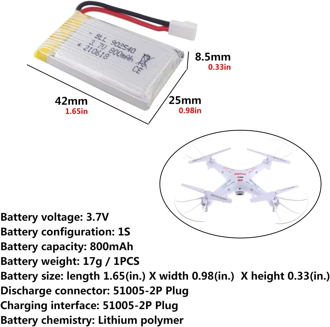 Accessory 5PCS 3.7V 800mAh Lithium Battery with 5 in 1 Charger for SYMA X5C X5C