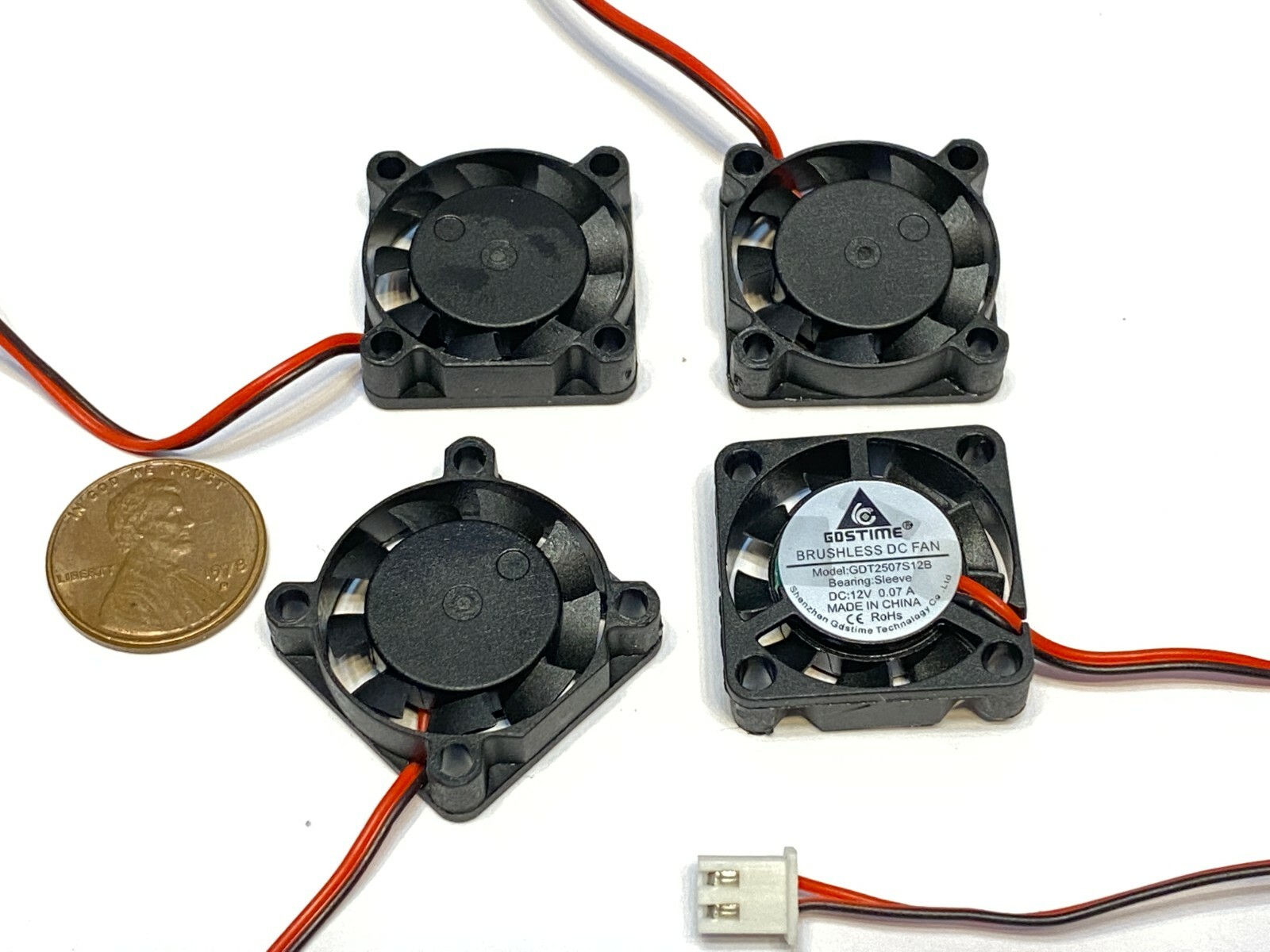 4 Pieces 12v Fan mini 25mm x 7mm 2pin 2507 dc mini micro brushless cooling