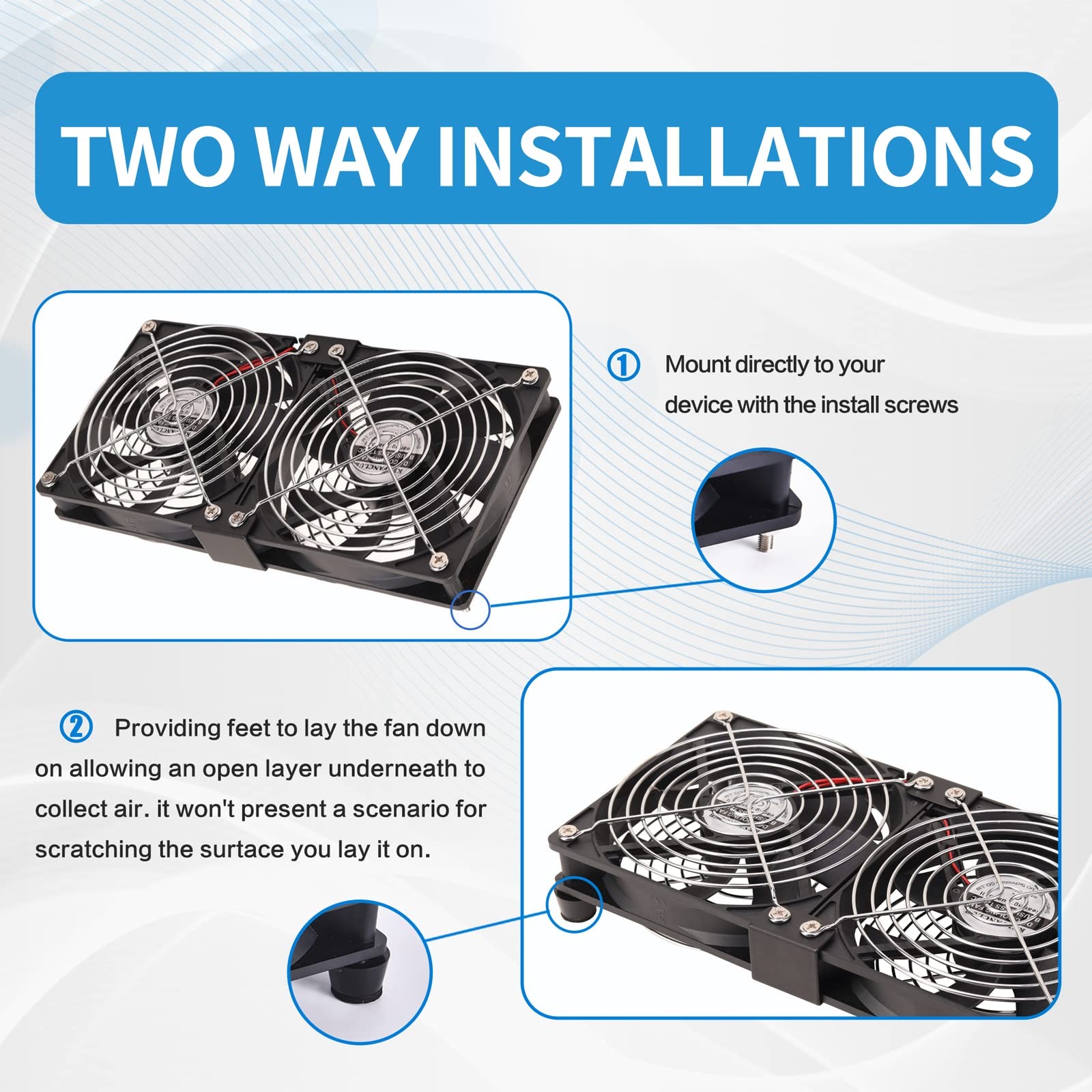 Dual 120mm High CFM Computer Fans with AC Plug, AC 110V – 240V Variable Speed…