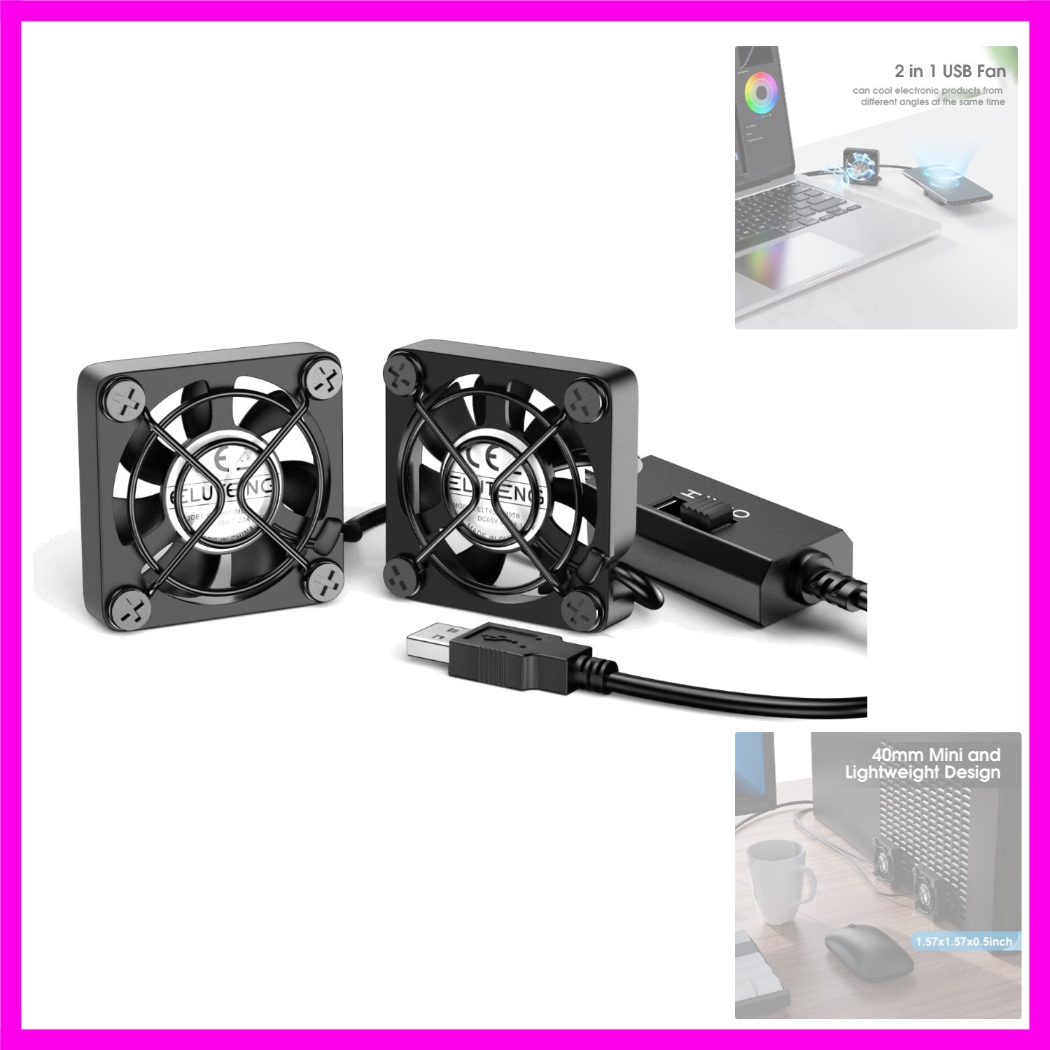 Dual 40mm USB Fan with 3 Speeds Adjustable 5V PC Fan Max 5500RPM 40mm * 40mm …