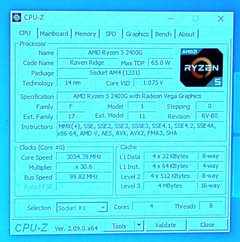YD2400C5M4MFB AMD Ryzen 5 2400G Radeon Vega Graphics 4C/8T AM4 Socket Processor
