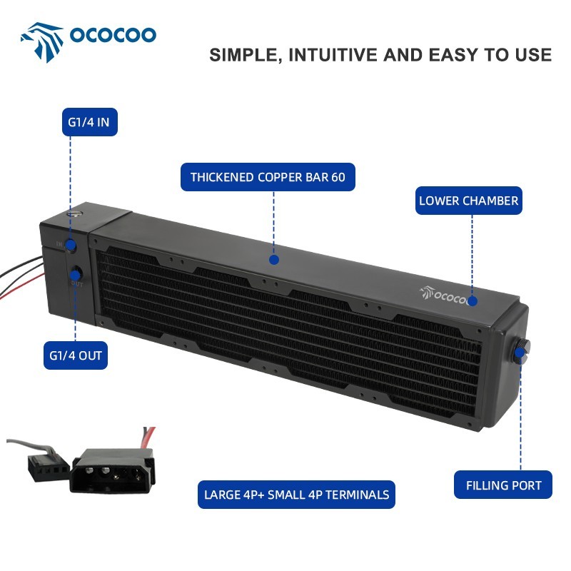 2U Server Water Cooling Copper Radiator Integrated 12V PWM Pump 310mm G1/4