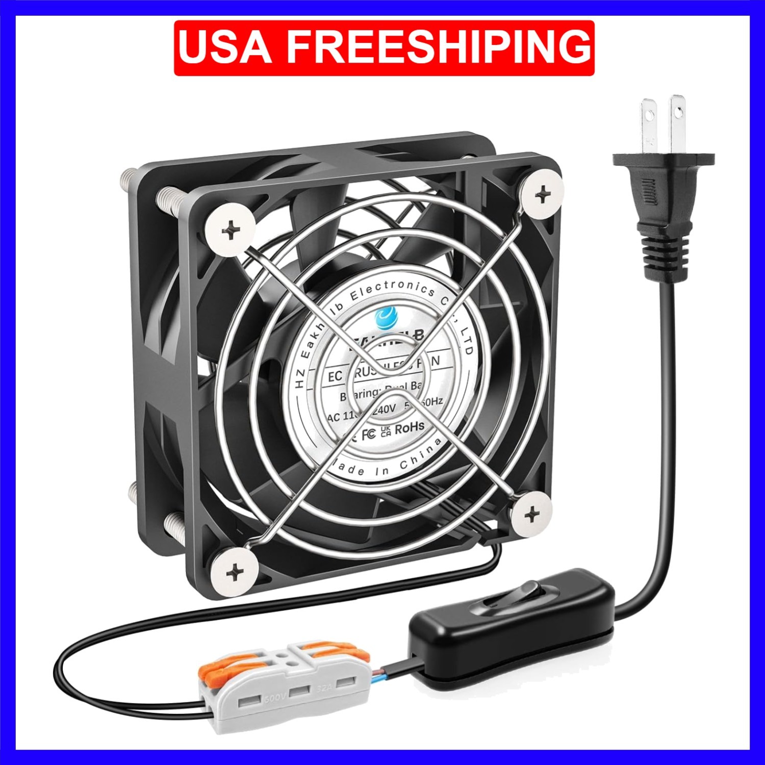 70mm EC Brushless Fan,Dual Ball Bearing,70x70x25mm AC 110V 120V 220V 240V Axi…