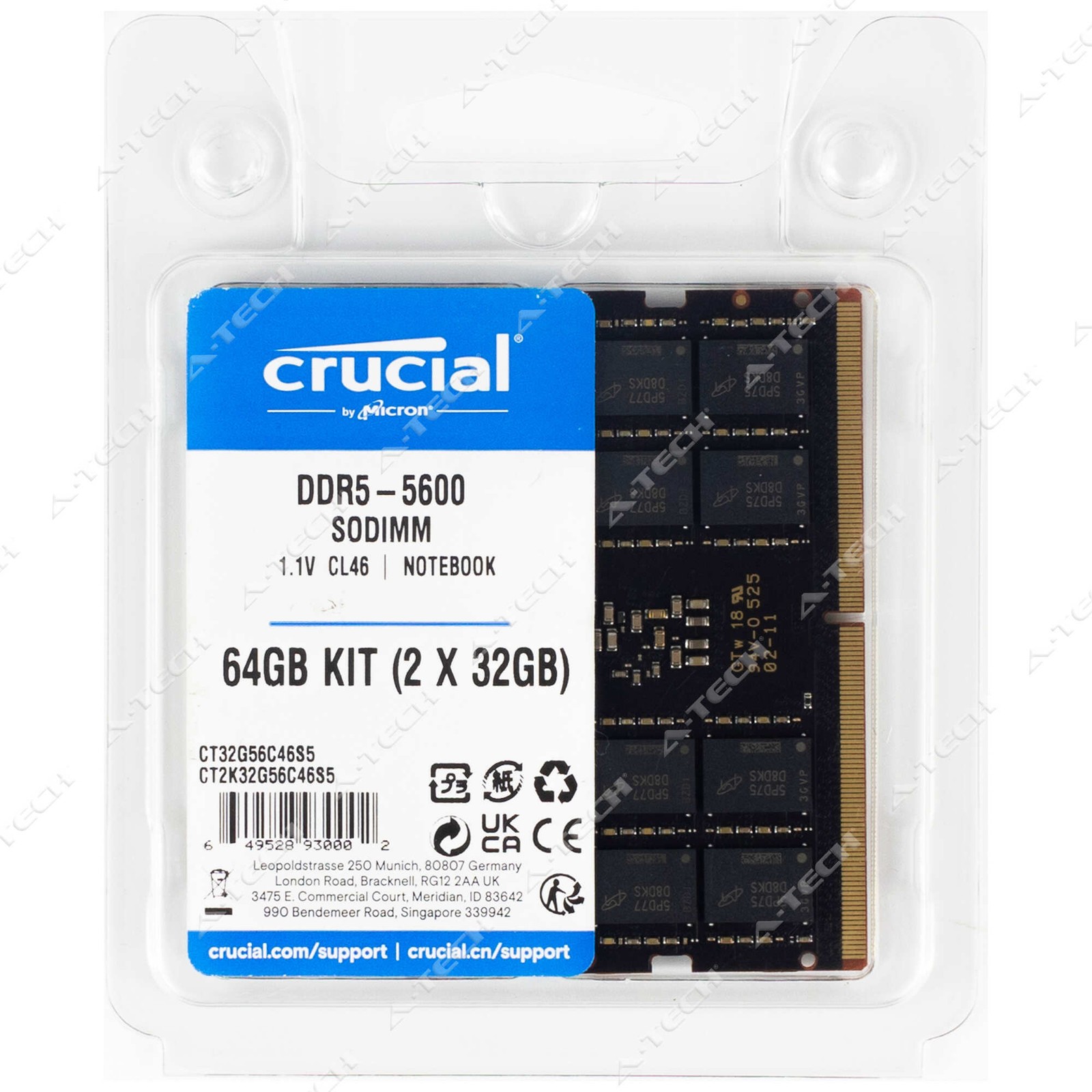 Crucial 64GB 2x32GB PC5-44800 Factory Sealed Laptop Memory RAM (CT2K32G56C46S5)