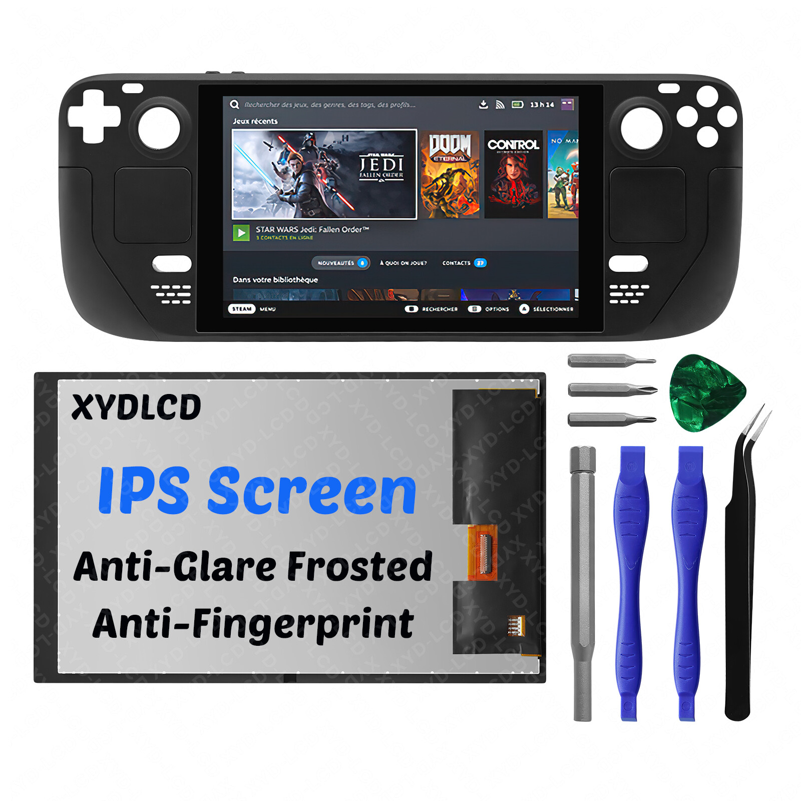 7in for Steam Deck Handheld Game Console with Bezel IPS Screen Replacement Black