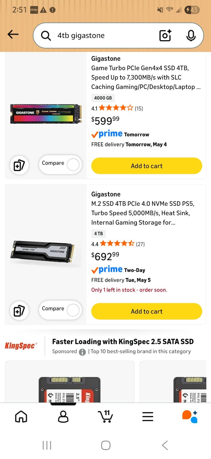 New 0hrs 4TB SSD Pro Gigastone- Taiwan for PS5 or PC 5GB read-wrote