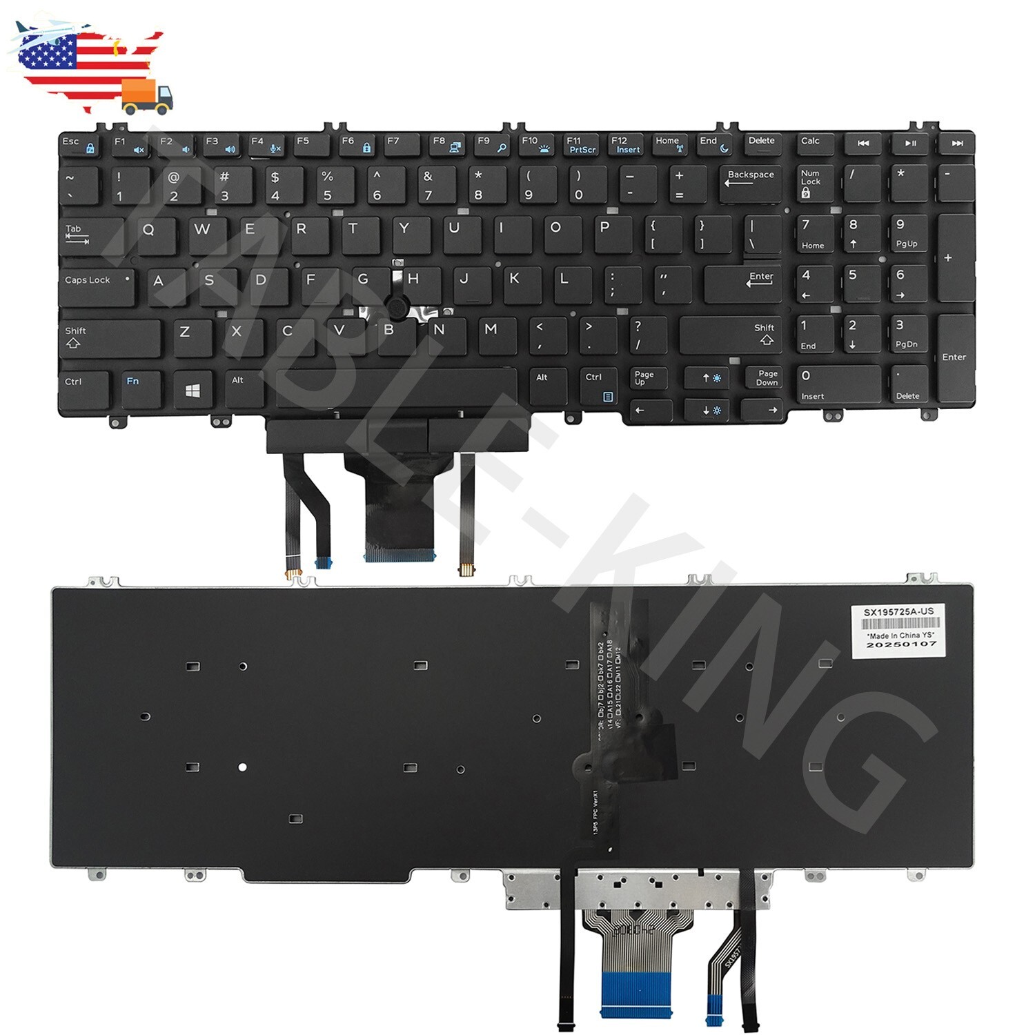 US Backlit w/Pointer Keyboard for For Dell Precision 7530 7540 7730 7740 266YW