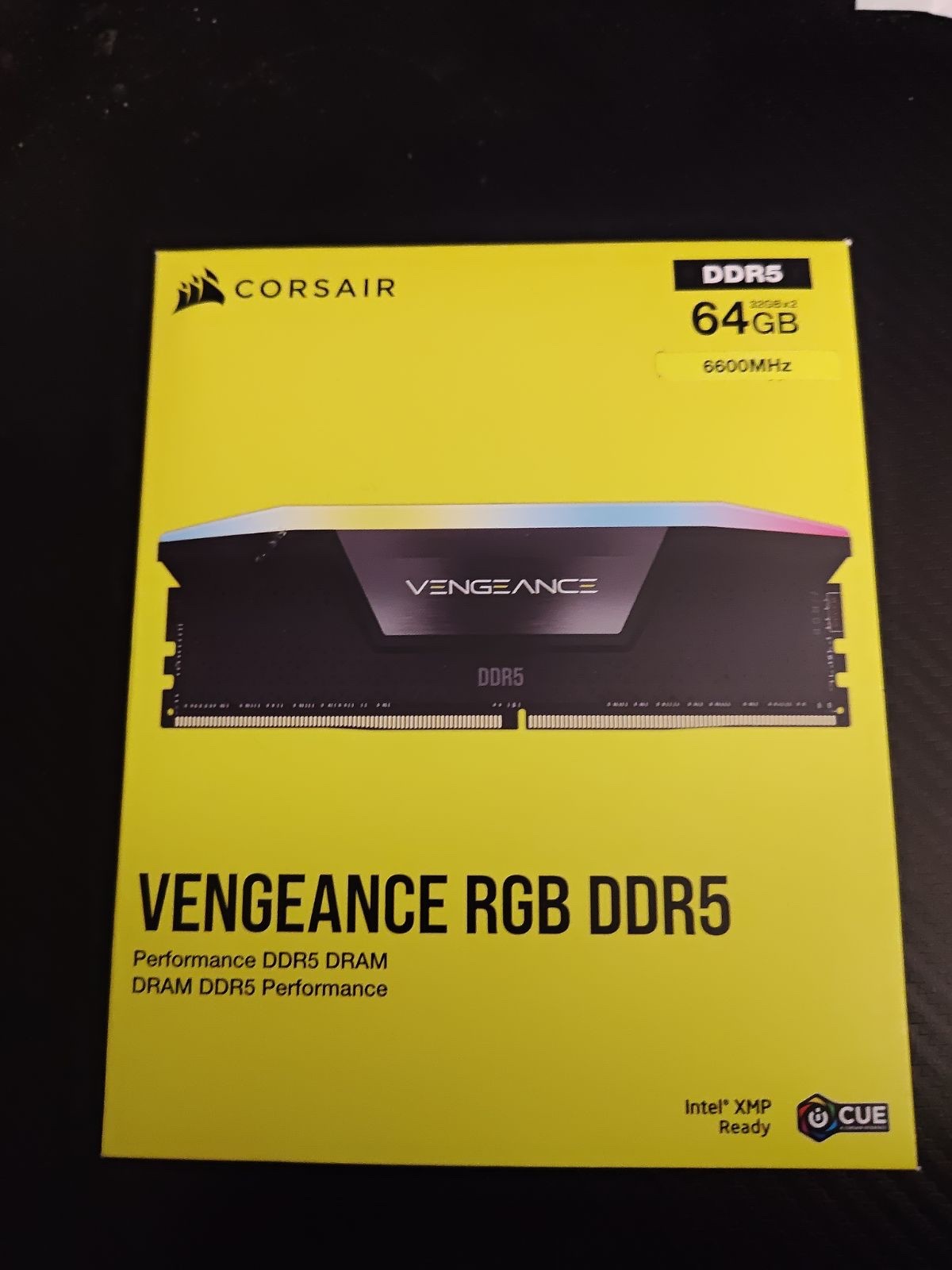 Corsair VENGEANCE® RGB 64GB (2x32GB) DDR5 DRAM 6600MT/s CL32 Memory Kit — Black