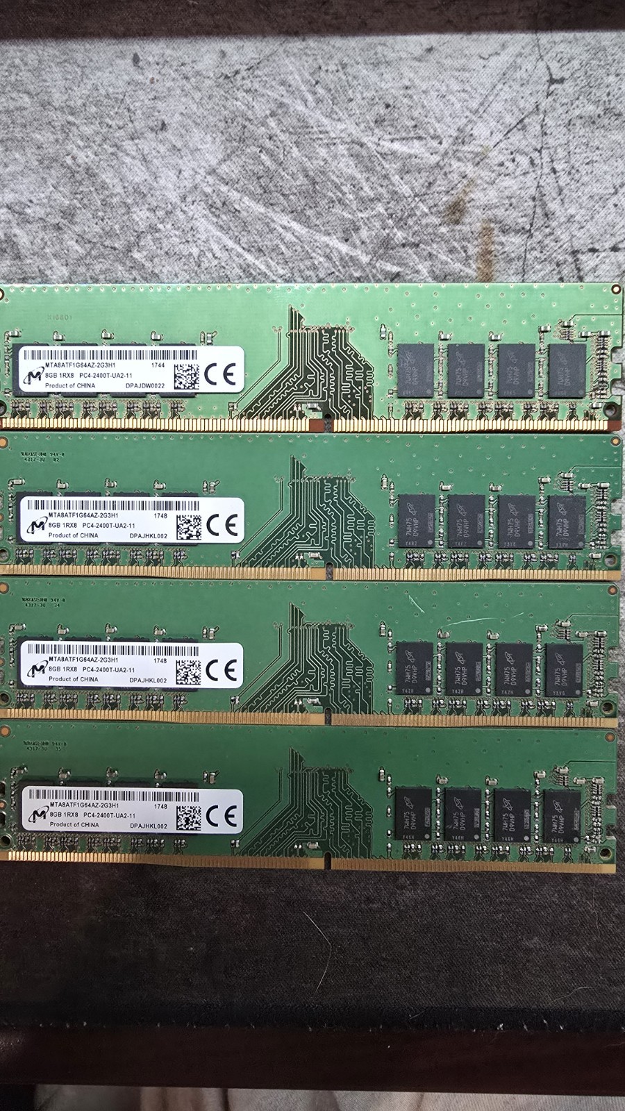 Micron LOT Of 4 8GB DDR4-2400T MTA8ATF1G64AZ-2G3H1 Desktop Ram