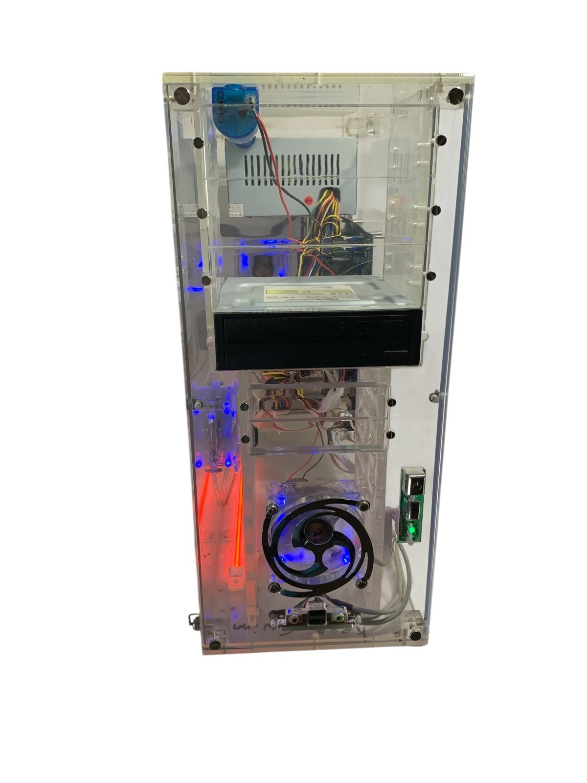 Vintage Acrylic Computer Tower Pc Case Gaming Clear Transparent 1GB RAM AMD CPU