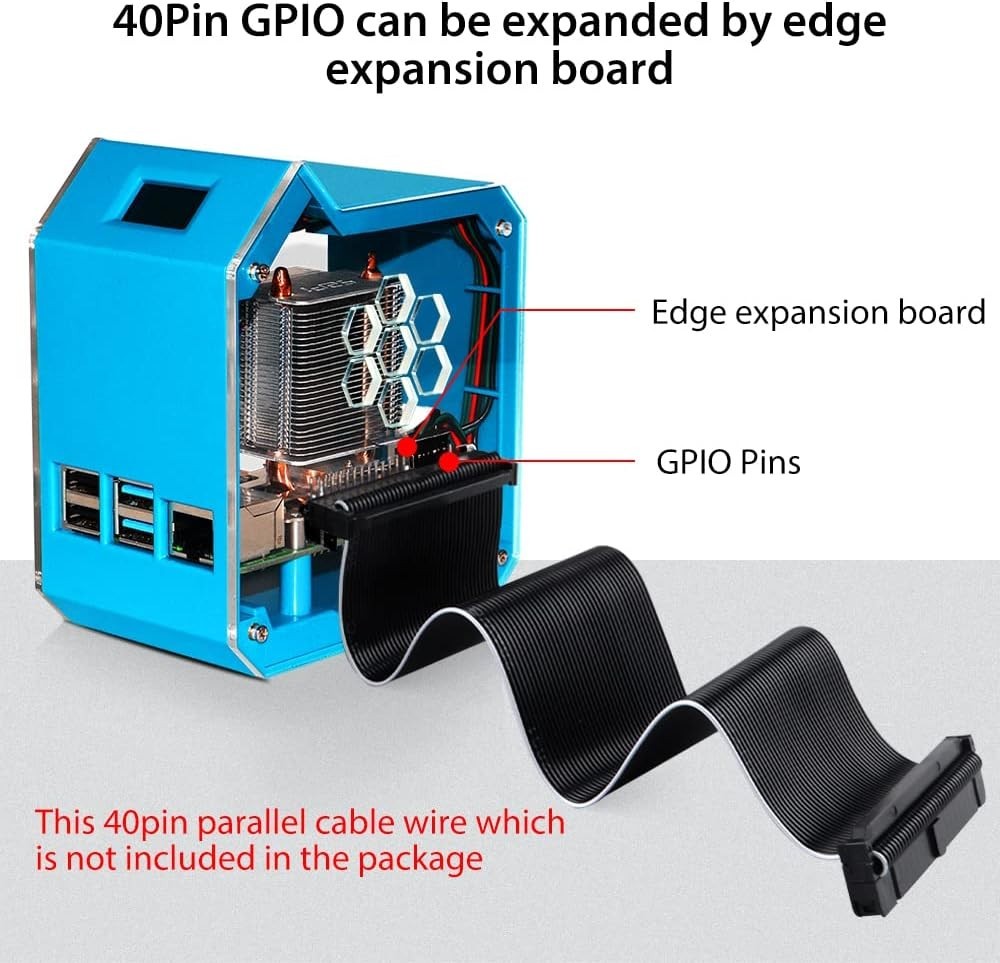 52Pi Mini Tower Kit for Raspberry Pi 4B, ABS Acrylic Case, OLED Display Fan Blue