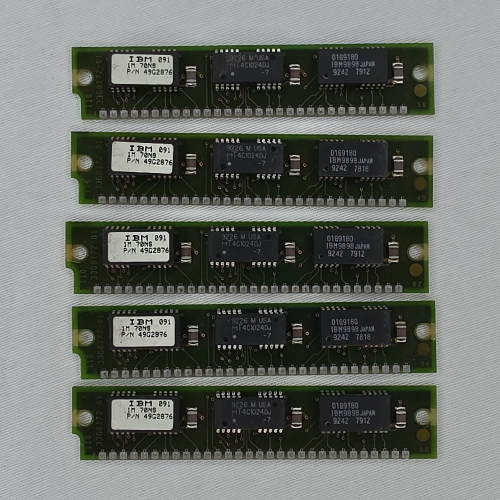 IBM 5x1MB DRAM SIMM 30-Pin 70ns Non-ECC RAM 49G2876 (5MB Total)
