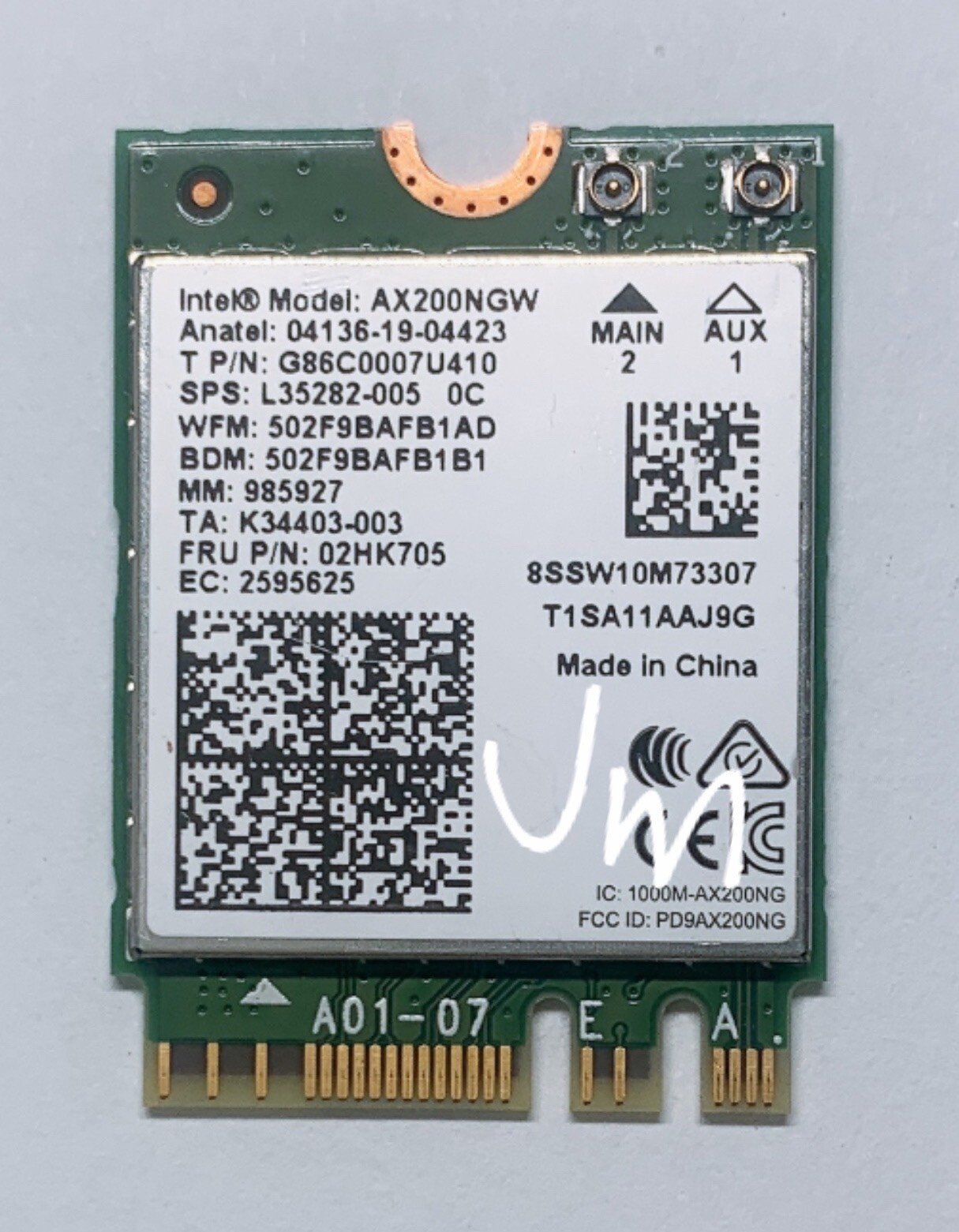 intel WiFi 6 AX200NGW Wireless Card 802.11ax Bluetooth 5.2 Blk Pkg 02HK705 Vpro