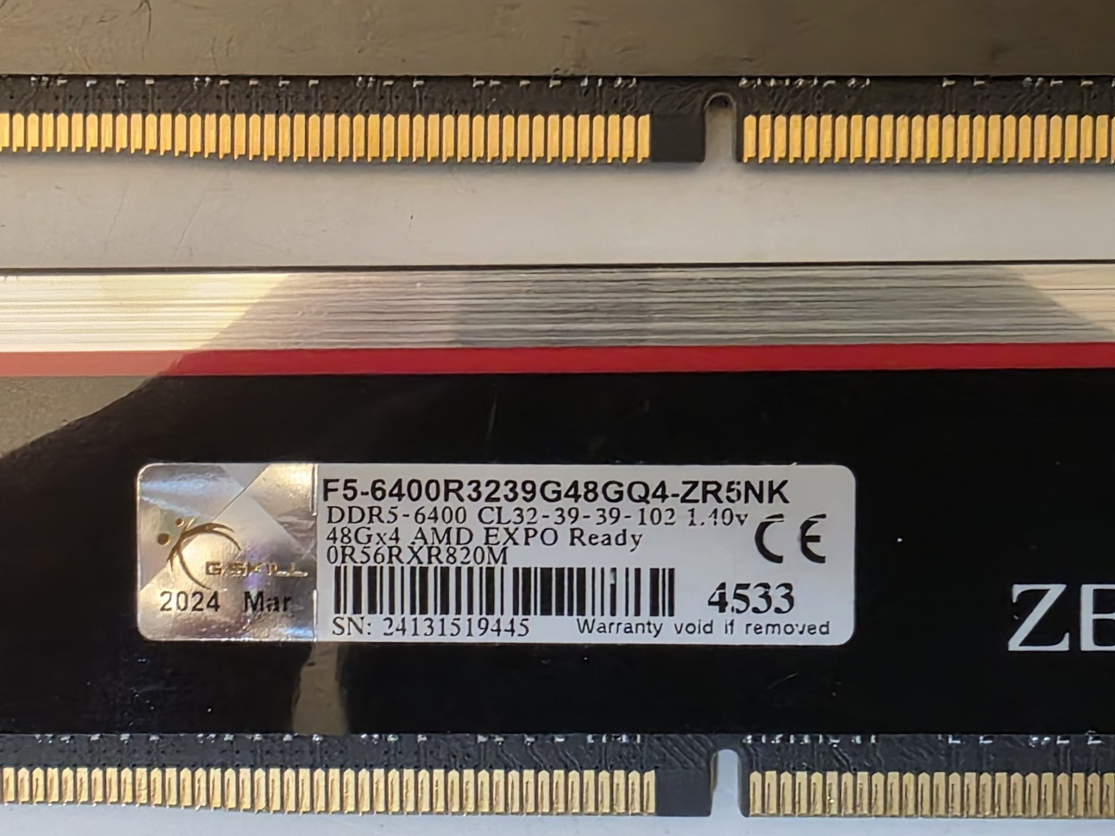 G. Skill ZETA R5 NEO 144GB (3×48GB) DDR5‑6400 RDIMM AMD EXPO READY – PREOWNED