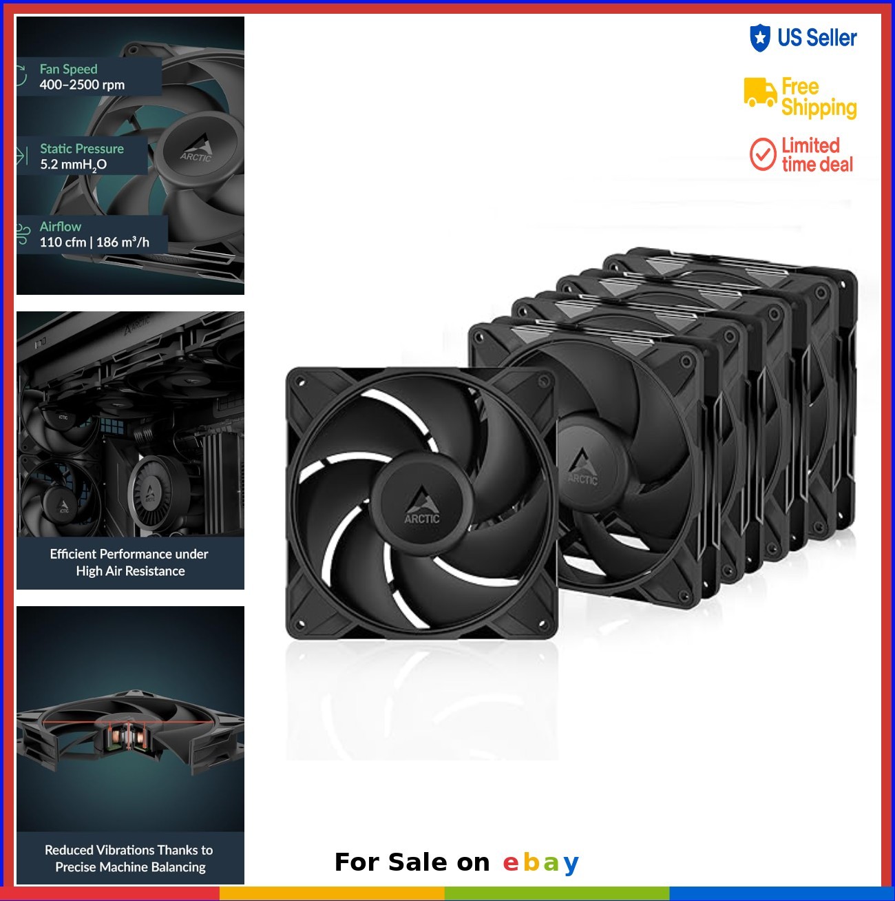 140mm PWM Case Fan 5 Pack 400-2500 RPM Fluid Dynamic Bearing Y-Cable Splitter