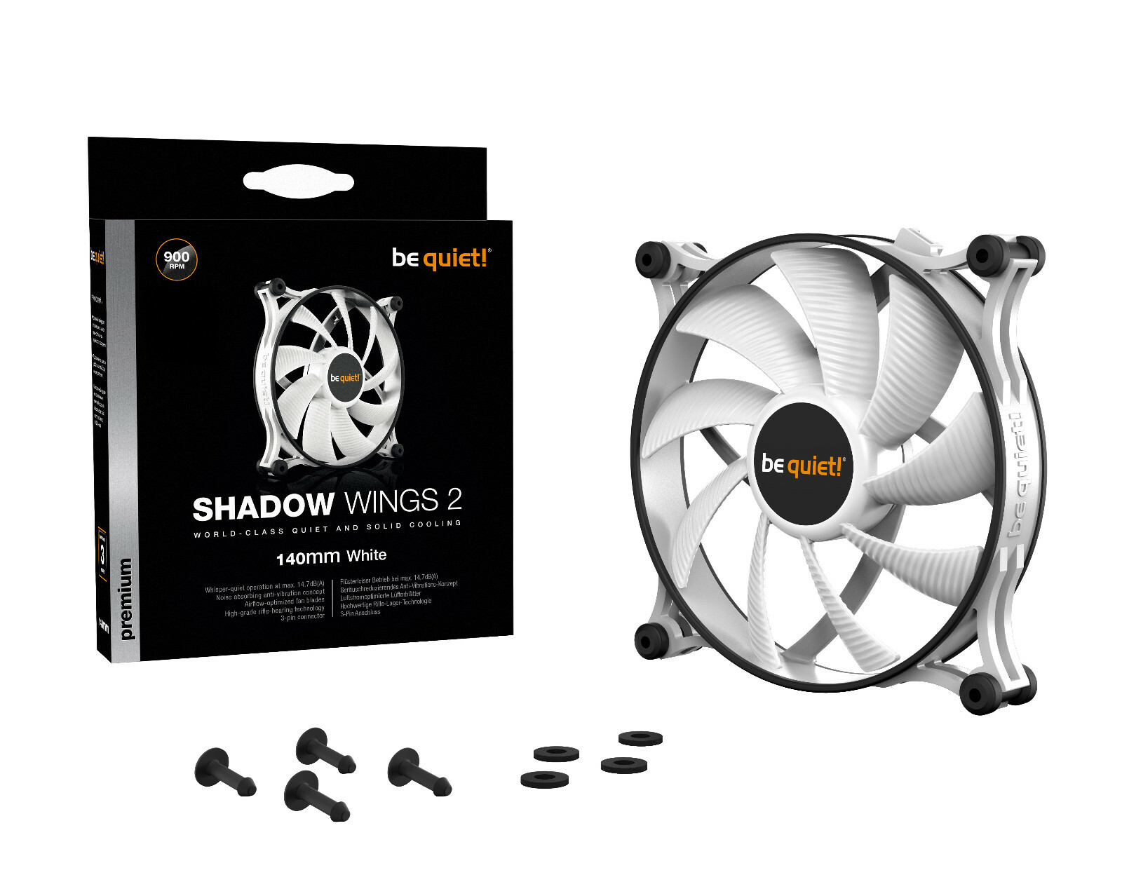 be quiet! Shadow Wings 2 140mm White FAN Case PWM 900RPM QUIET COOLING Airflow