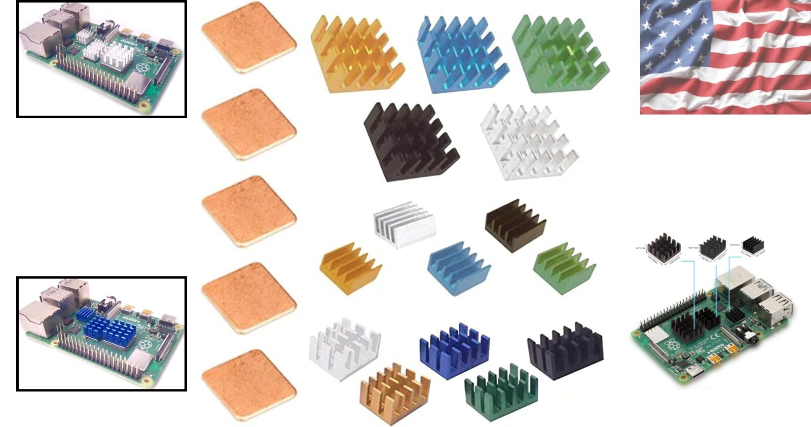 20pcs Raspberry Pi Heatsink Kit – Aluminum & Copper with Thermal Adhesive Tape