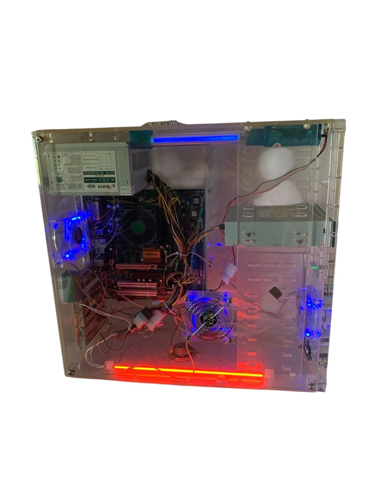 Vintage Acrylic Computer Tower Pc Case Gaming Clear Transparent 1GB RAM AMD CPU