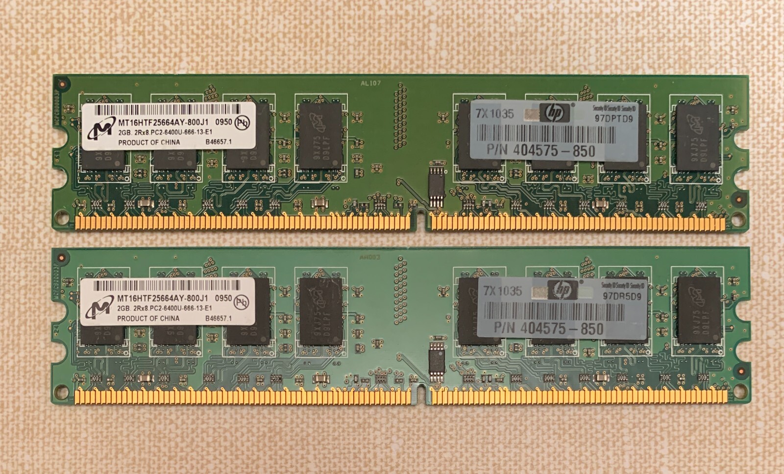 2X 2GB Micron (4GB) PC2-6400U (DDR2 800) desktop MT16HTF25664AY-800J1 -TESTED