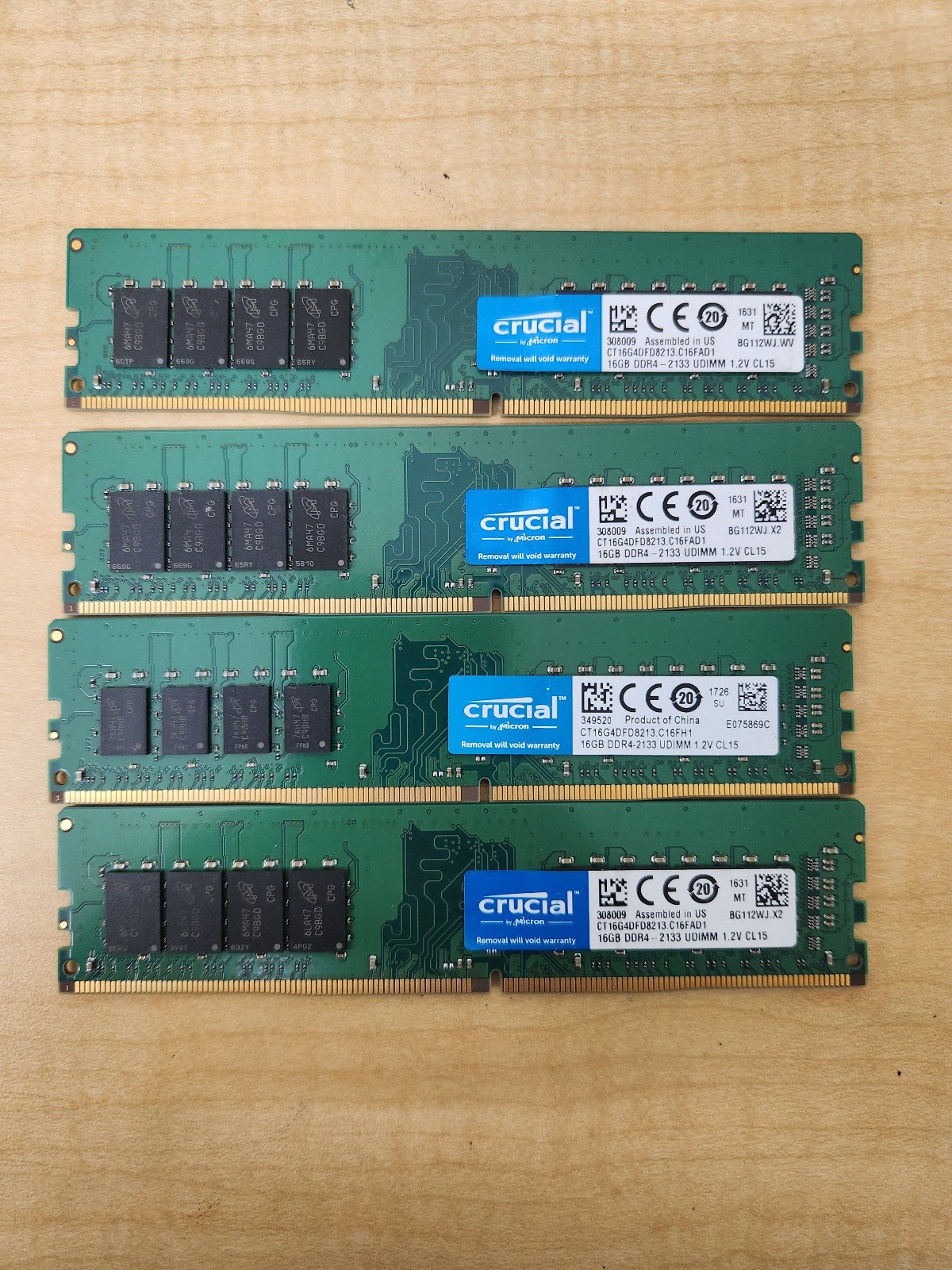 Crucial 16GB DDR4 2133 (PC4-17000) UDIMM Memory – CT16G4DFD8213 Lot of 4
