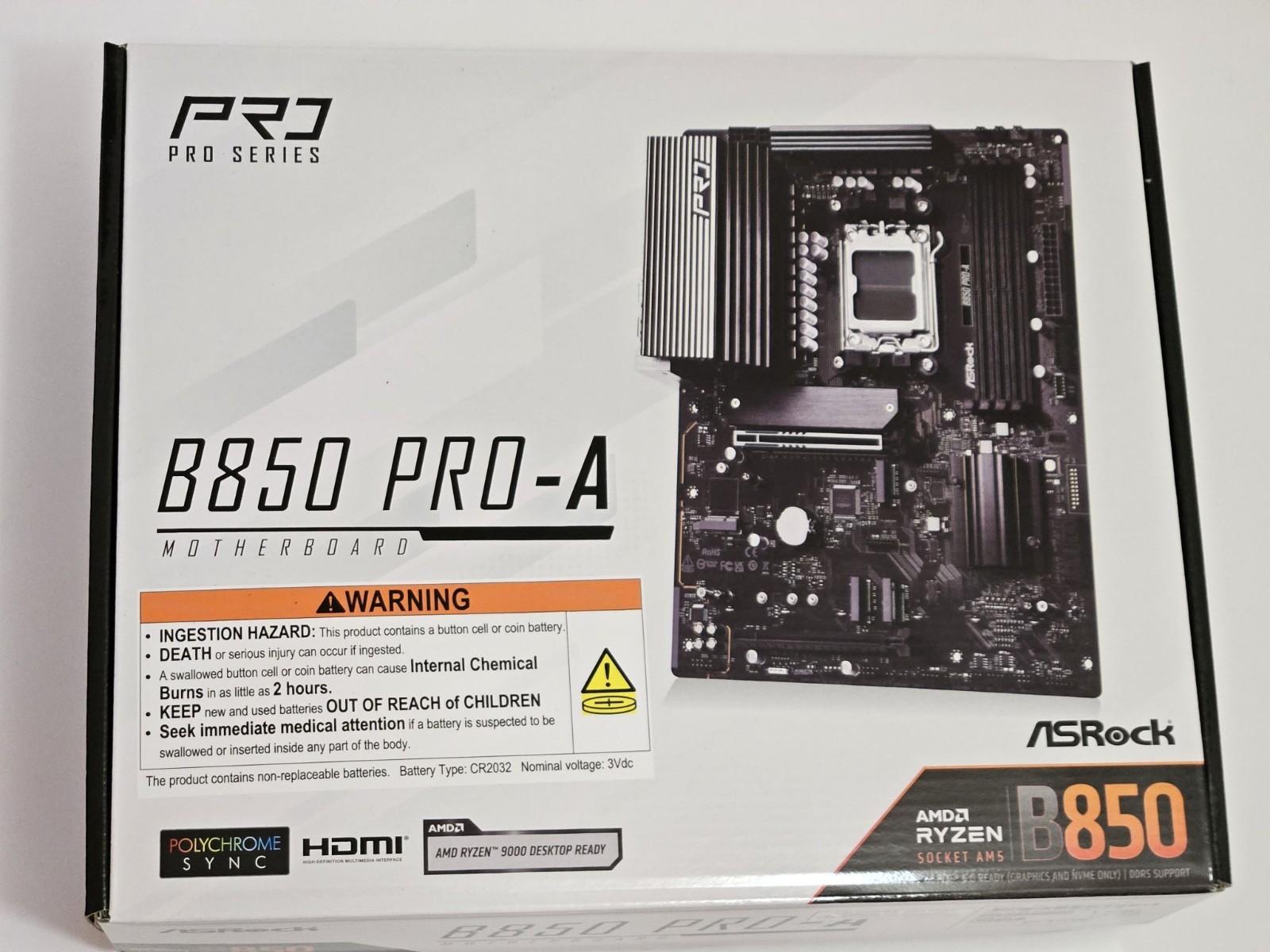 ASRock B850 PRO-A AM5 AMD B850 SATA 6Gb/s ATX Motherboard