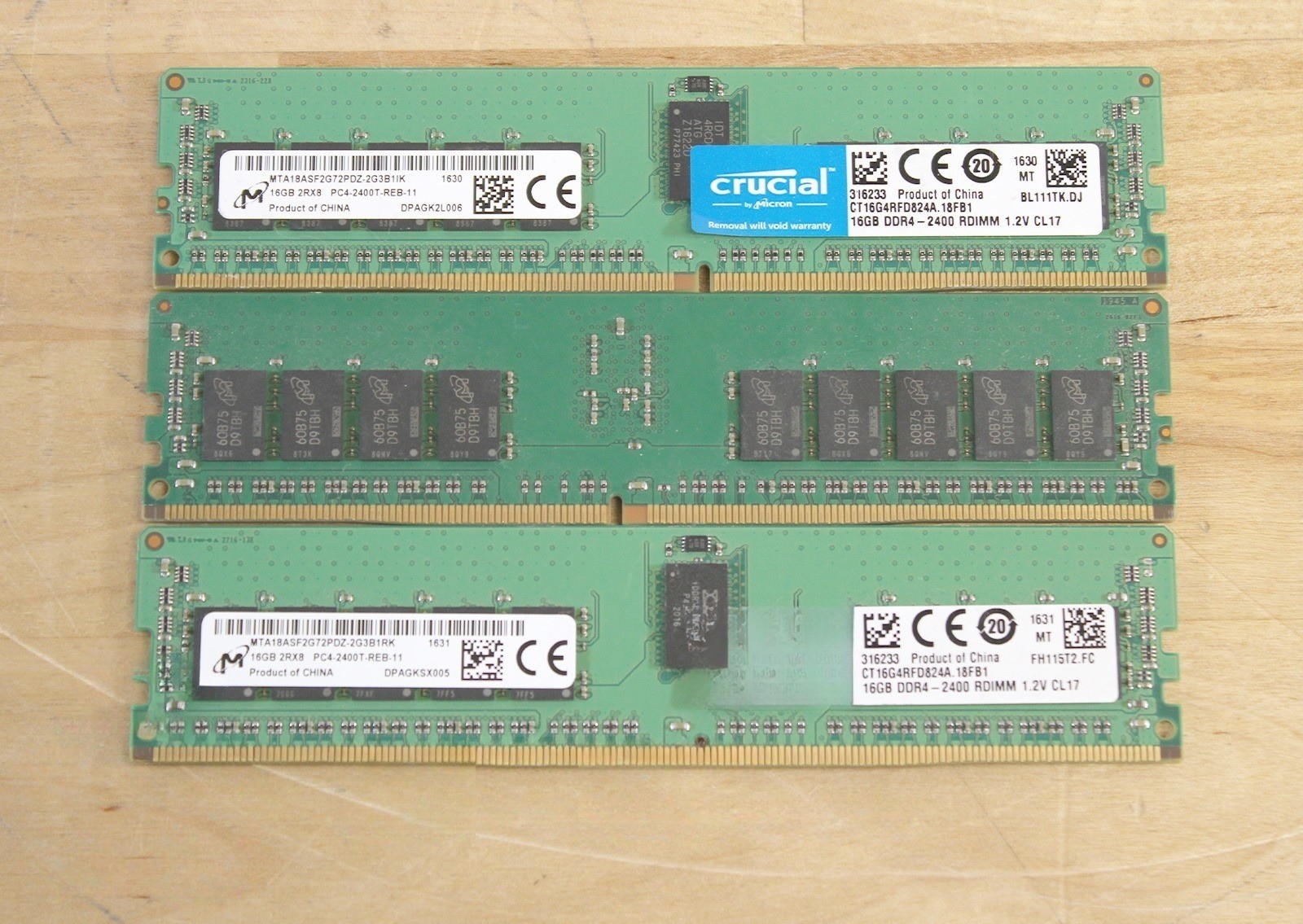 Lot of 3 Micron 16GB 2Rx8 PC4-2400T-REB-11 DDR4 ECC RDIMM Server RAM
