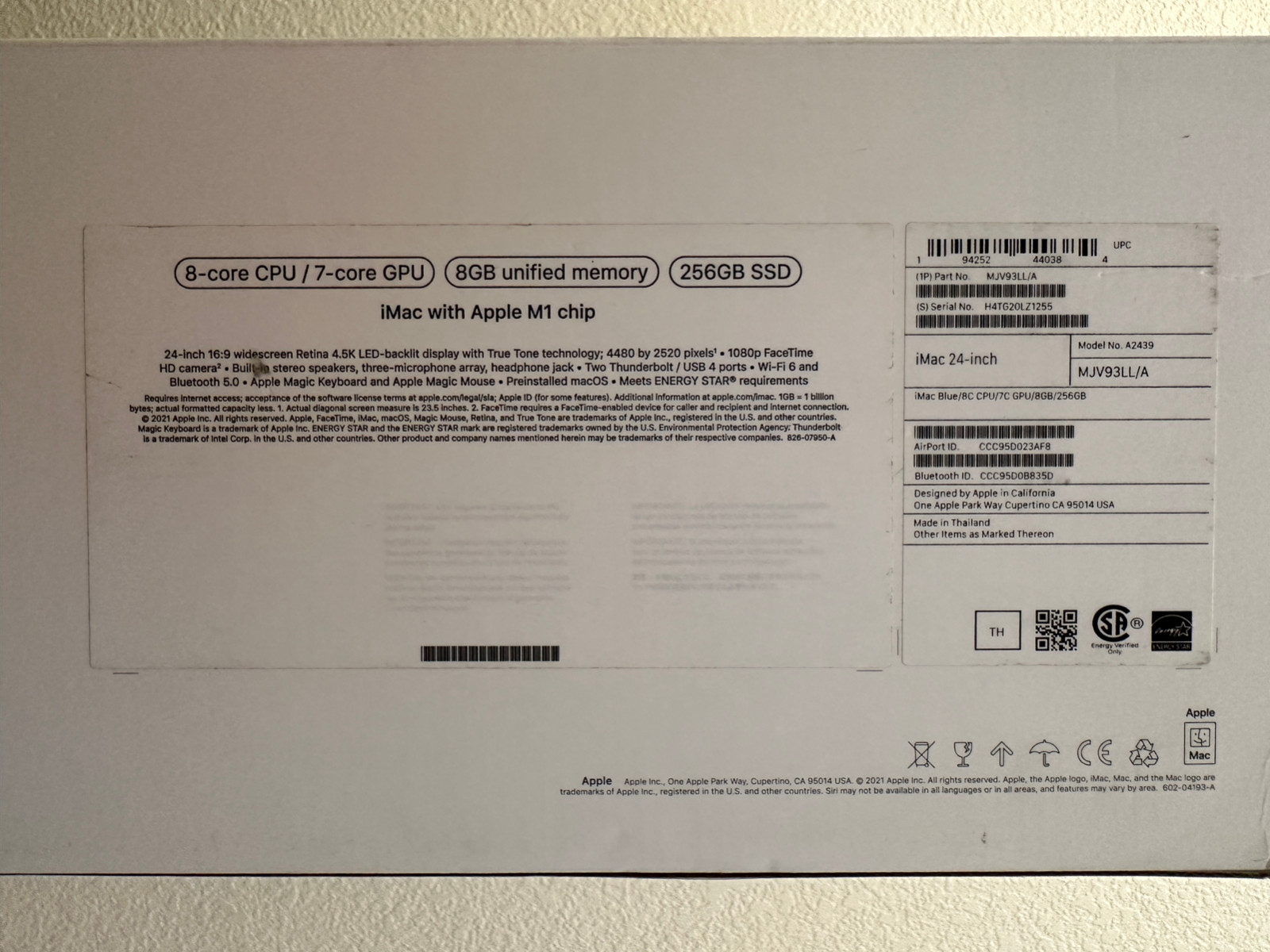 Apple iMac 24″ Blue M1 2021 A2439 MJV93LL/A – Empty Retail Box Only!