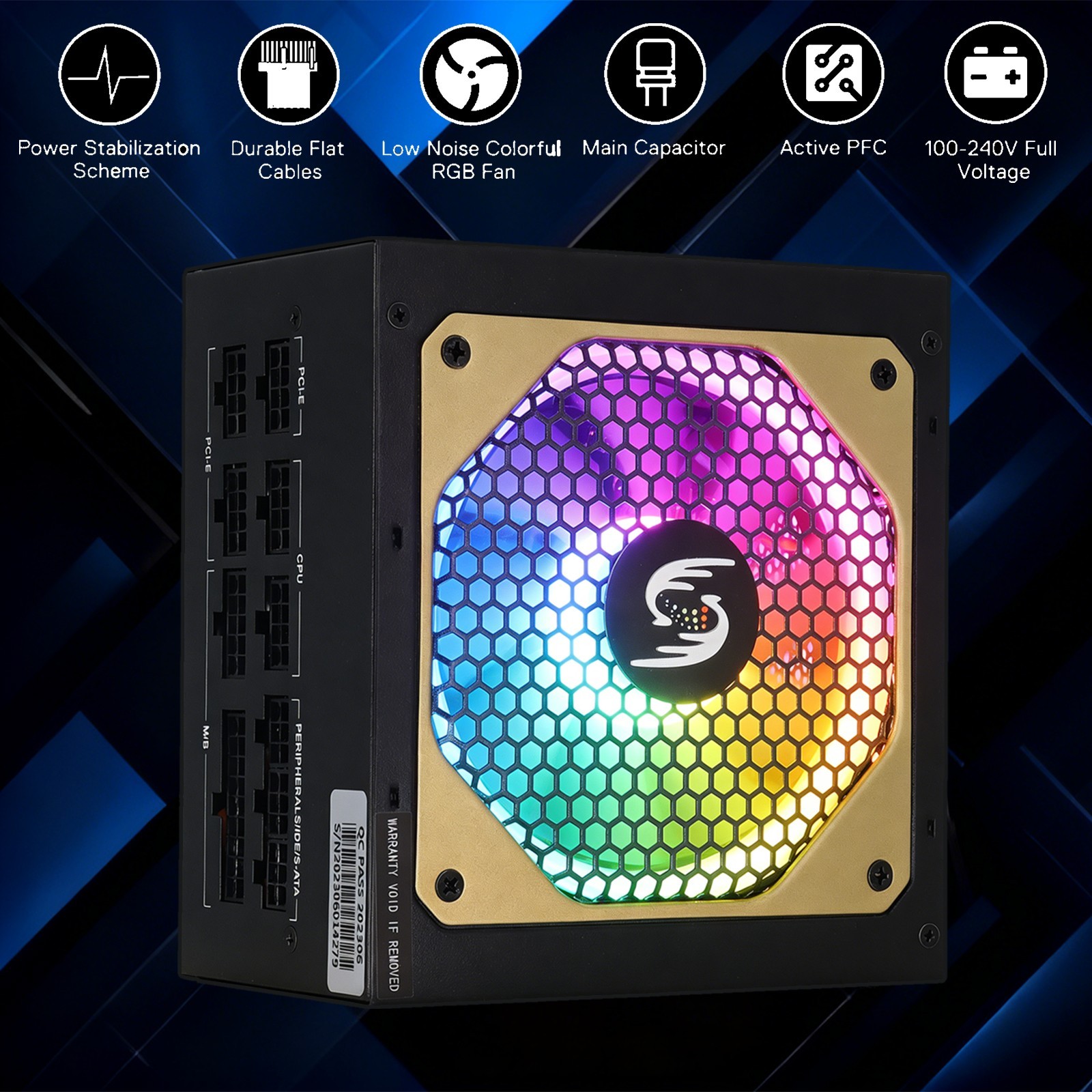 1000w Power Supply Full Modular, 85% Efficiency PC PSU, 120mm RGB Low Noise Fan
