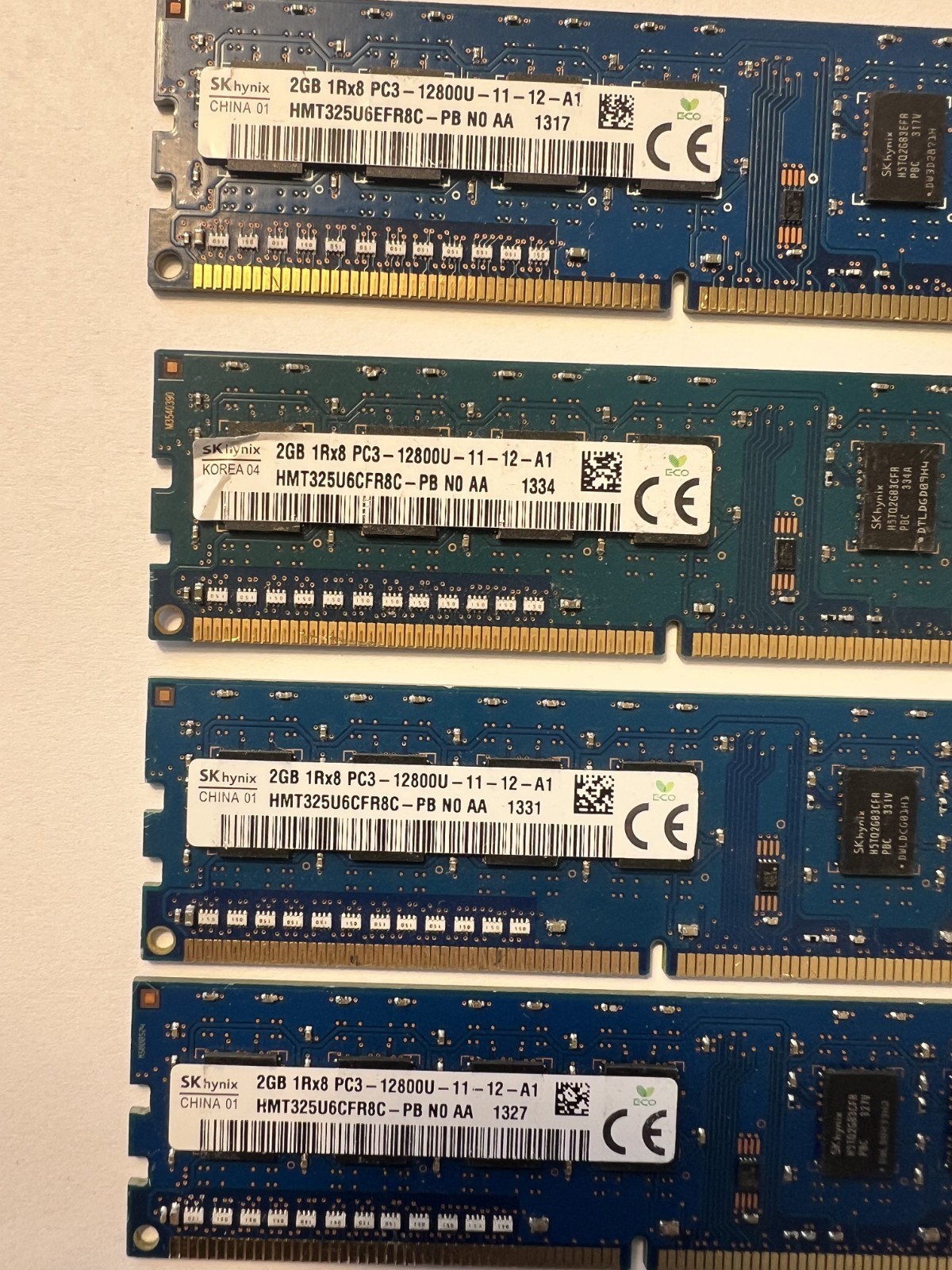 Hynix 8GB (4x2GB) 1Rx8 PC3-12800U DDR3 RAM Kit Memory HMT325U6CFR8C-PB Lot of 4