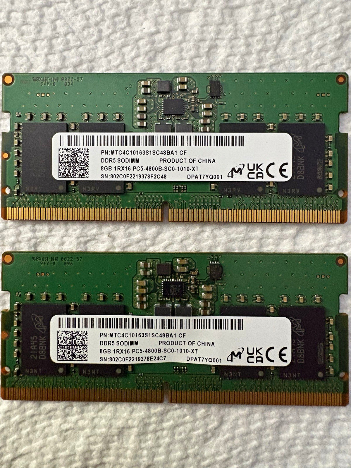Micron 16GB (2x8GB) DDR5-4800 SODIMM PC5-4800B NonECC MTC4C10163S1