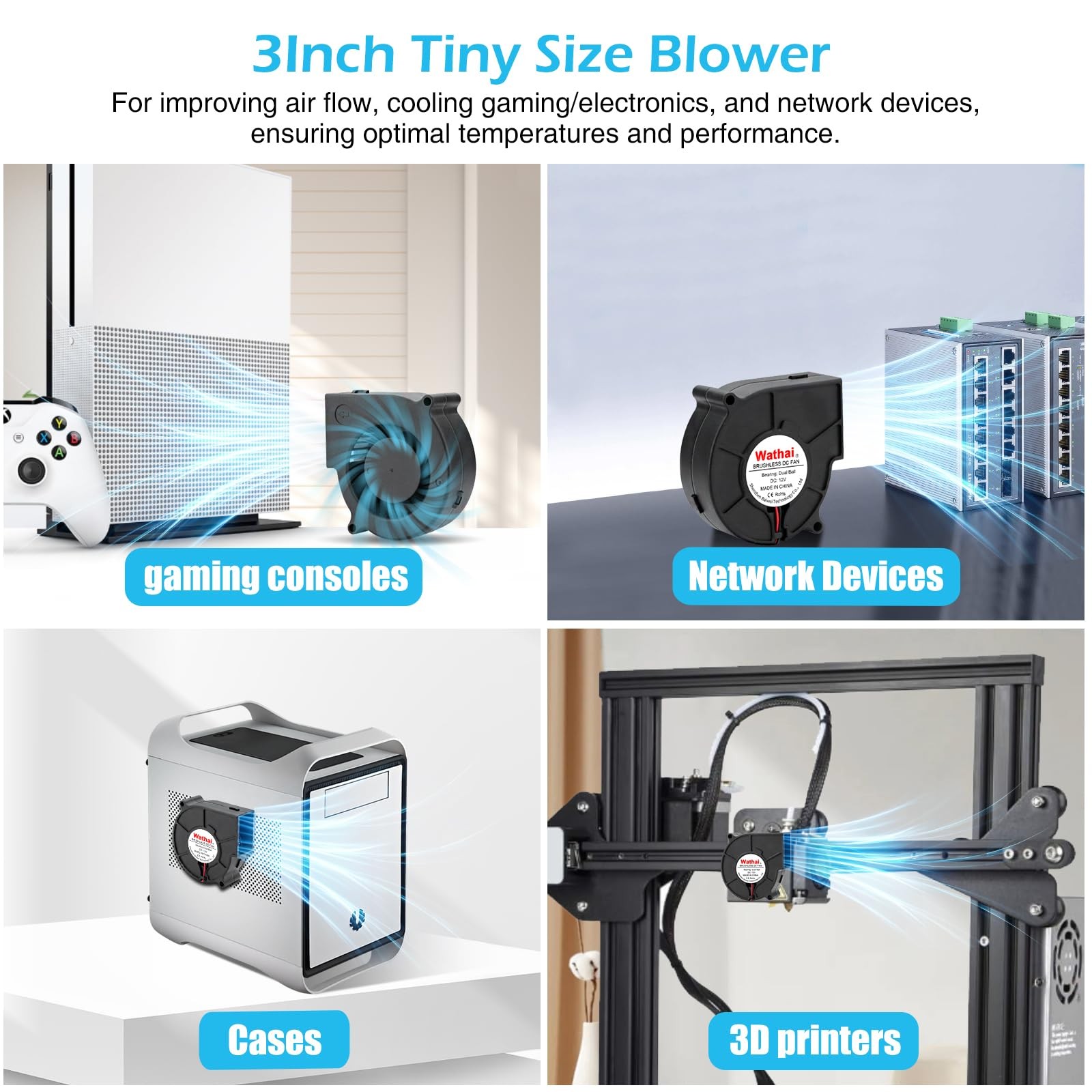 75mm x 30mm 12V Blower Cooling Fan Dual Ball 12 Volt DC Centrifugal Fan 2pin