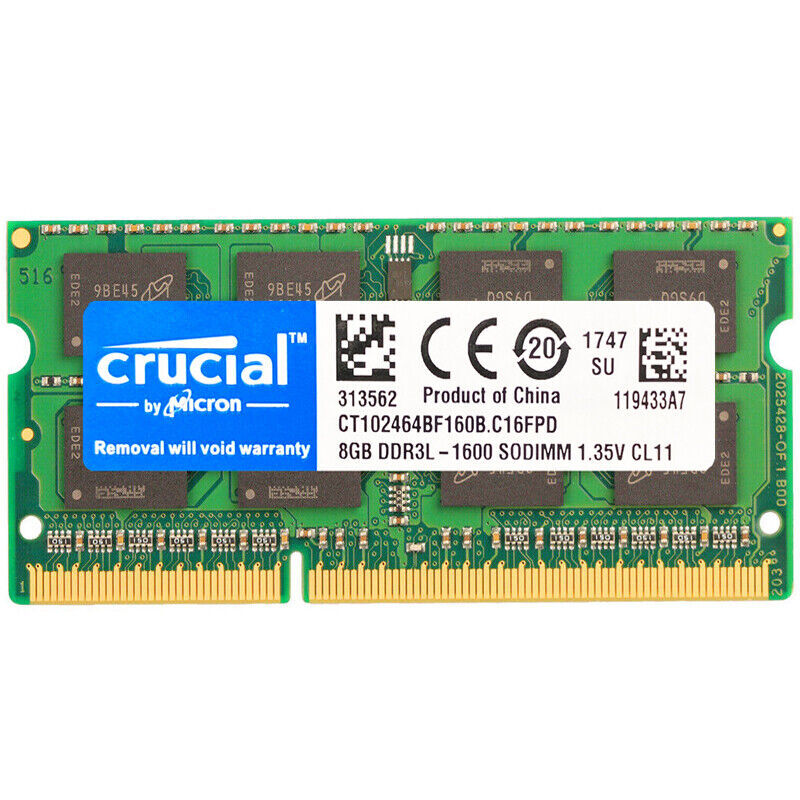 CRUCIAL DDR3L 8GB 1X8GB 1600 MHz PC3L-12800 DDR3L Laptop SODIMM Memory RAM 1.35V