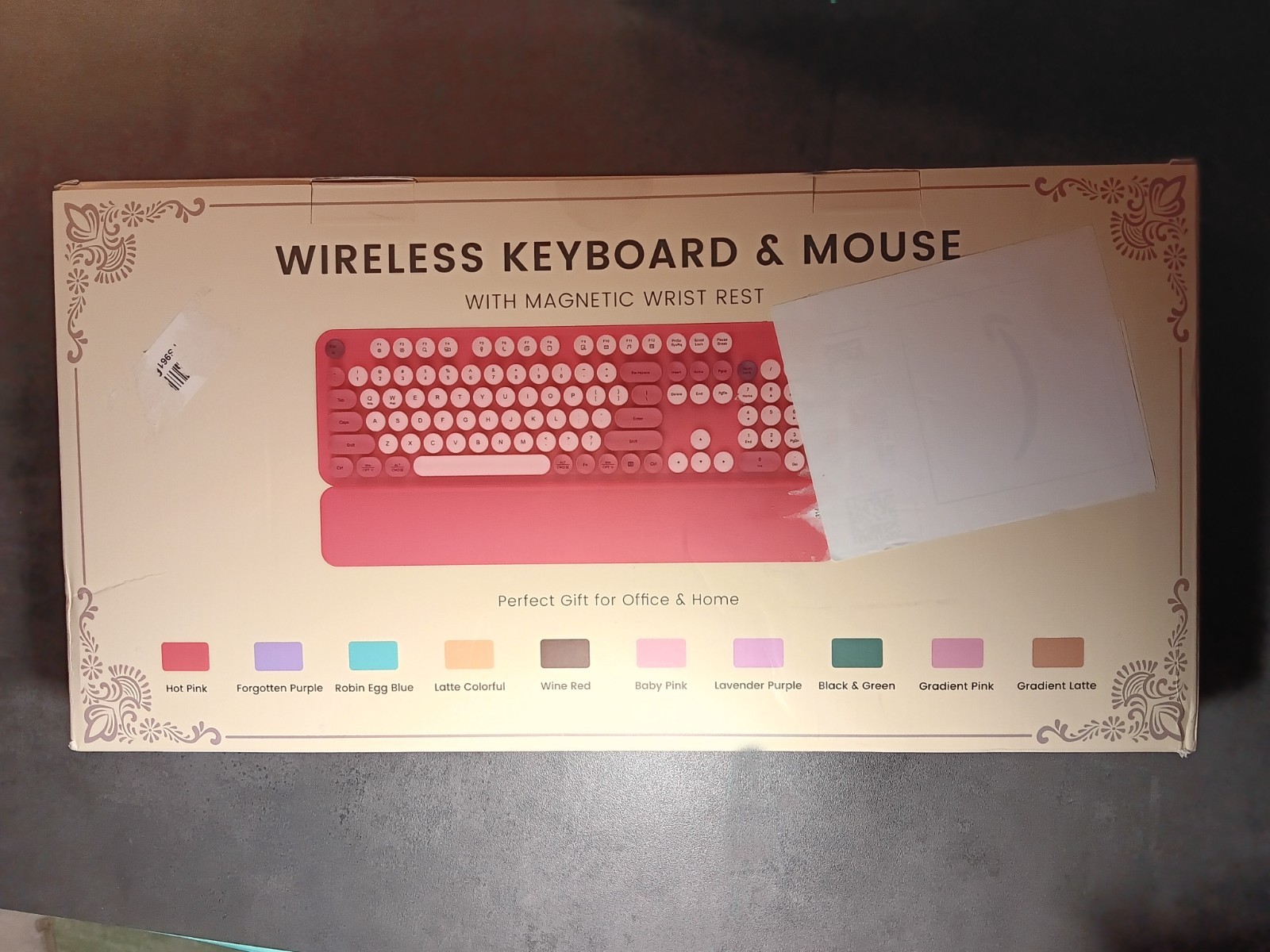 Pink Wireless Keyboard Mouse Combo Retro Typewriter Round Keys Wrist Rest