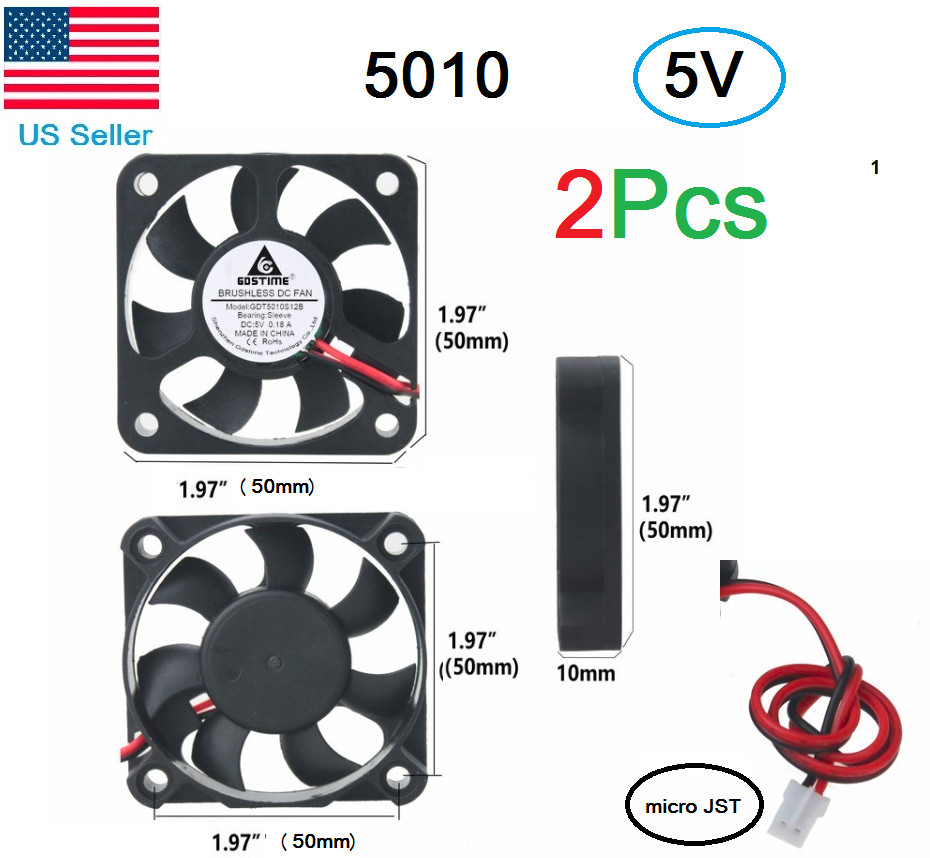 2pcs/4pcs 5V 2″ (50mm) Cooling Computer Fan 5010 50x50x10mm DC 3D Printer 2-Pin