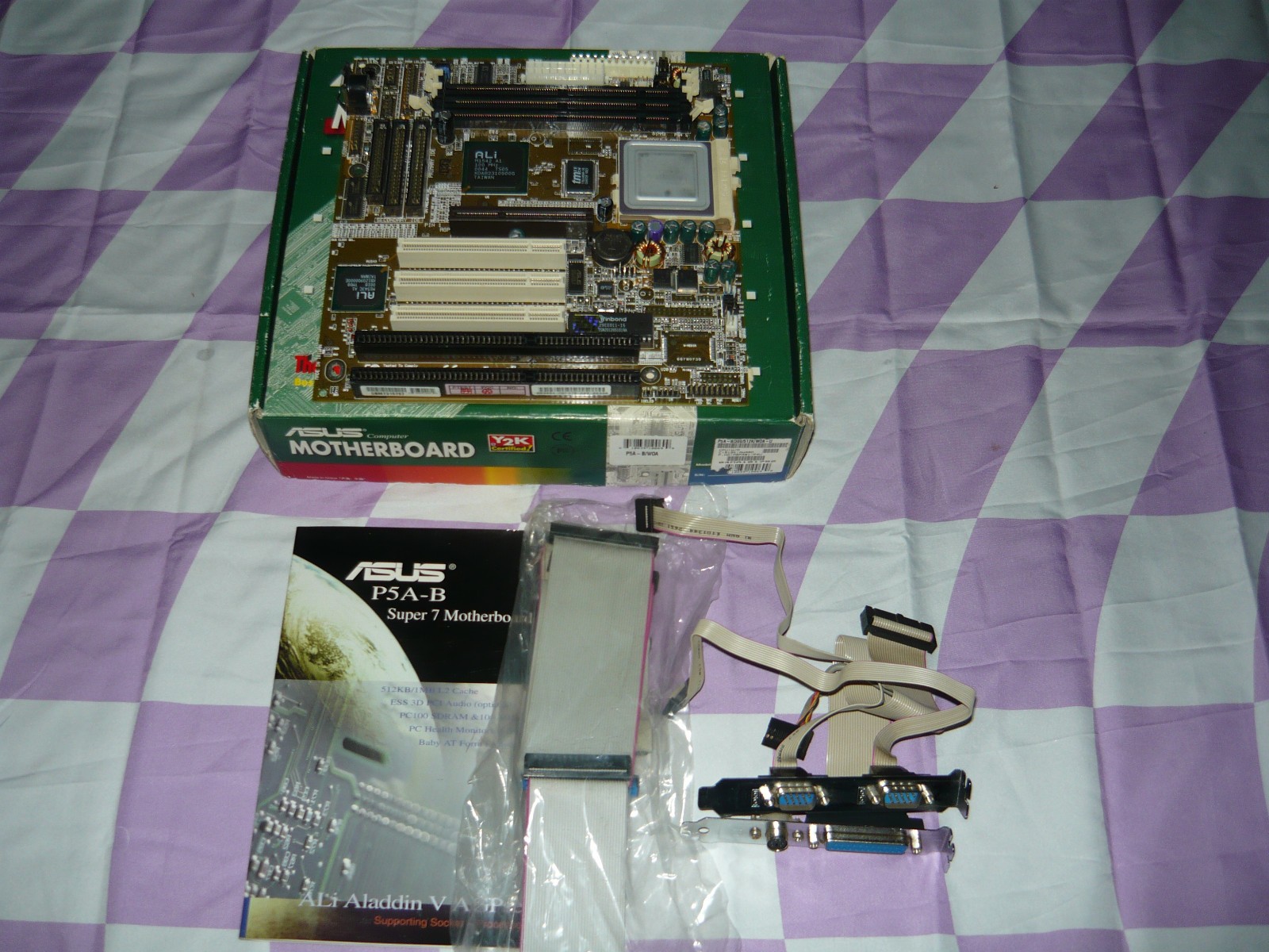 Vintage Asus P5A-B Socket 7 Motherboard AMD K6-2 333 Manual Box Used Good