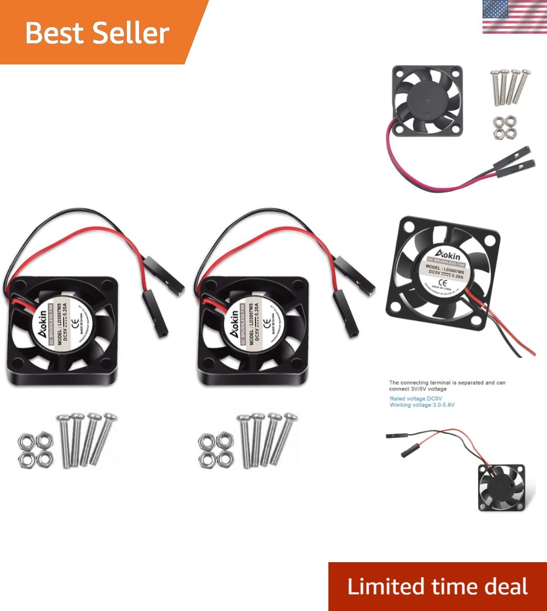 2Pcs 30mm Brushless Cooling Fan for Raspberry Pi – Low Noise & High Performance