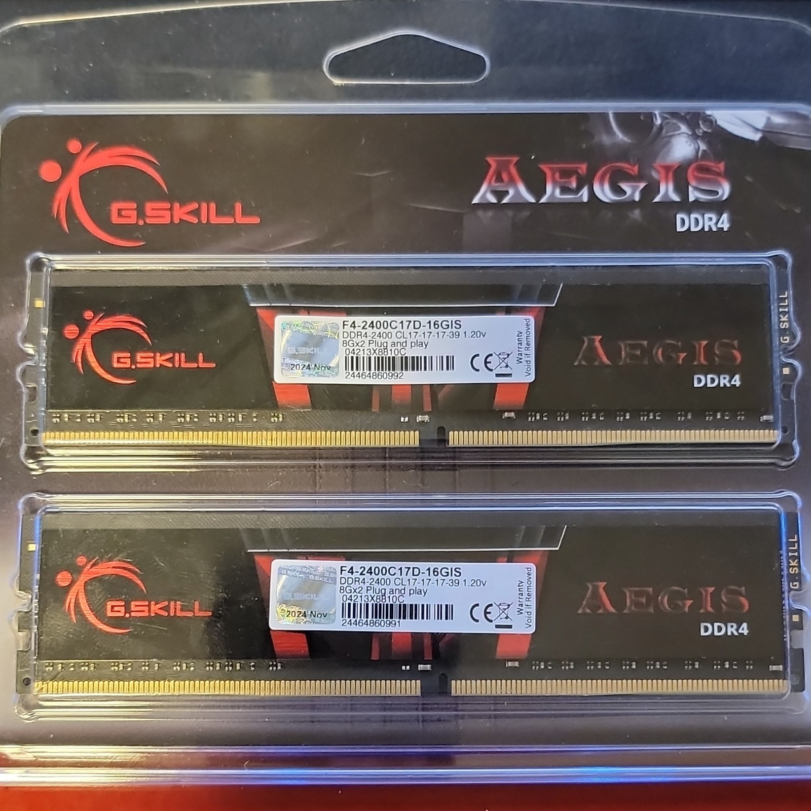 G.SKILL Aegis DDR4 16GB (2x8GB) 2400MT/s CL17 288-Pin DIMM F4-2400C17D-16GIS
