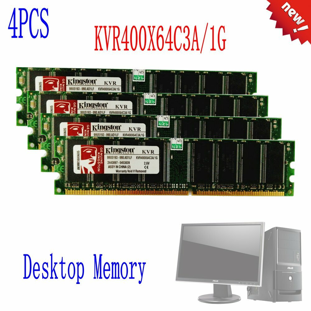 For Kingston 4GB 4x 1GB DDR 400MHz PC 3200 184pin KVR400X64C3A/1G Desktop Memory