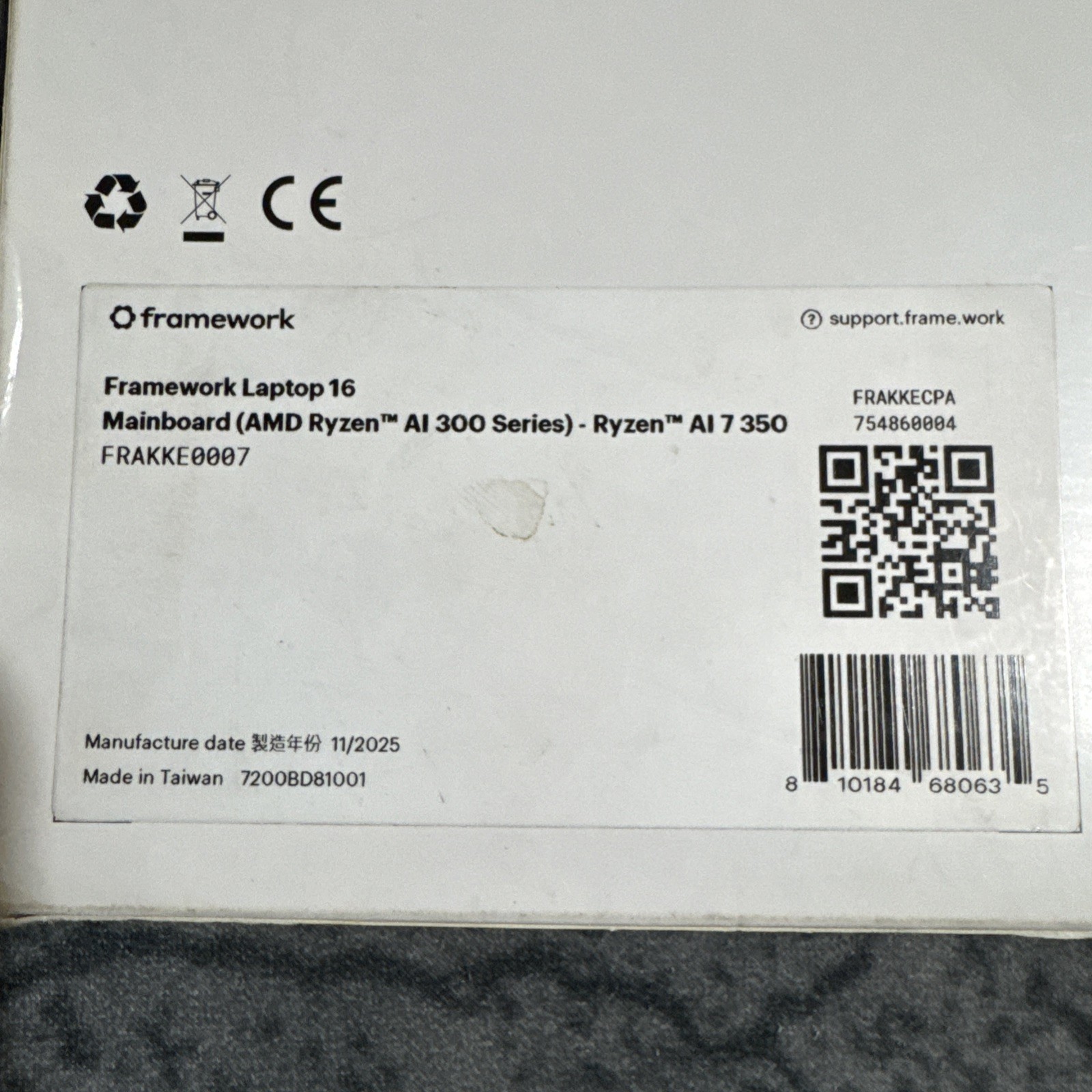 Framework Laptop 16 Mainboard AMD Ryzen AI 7 350