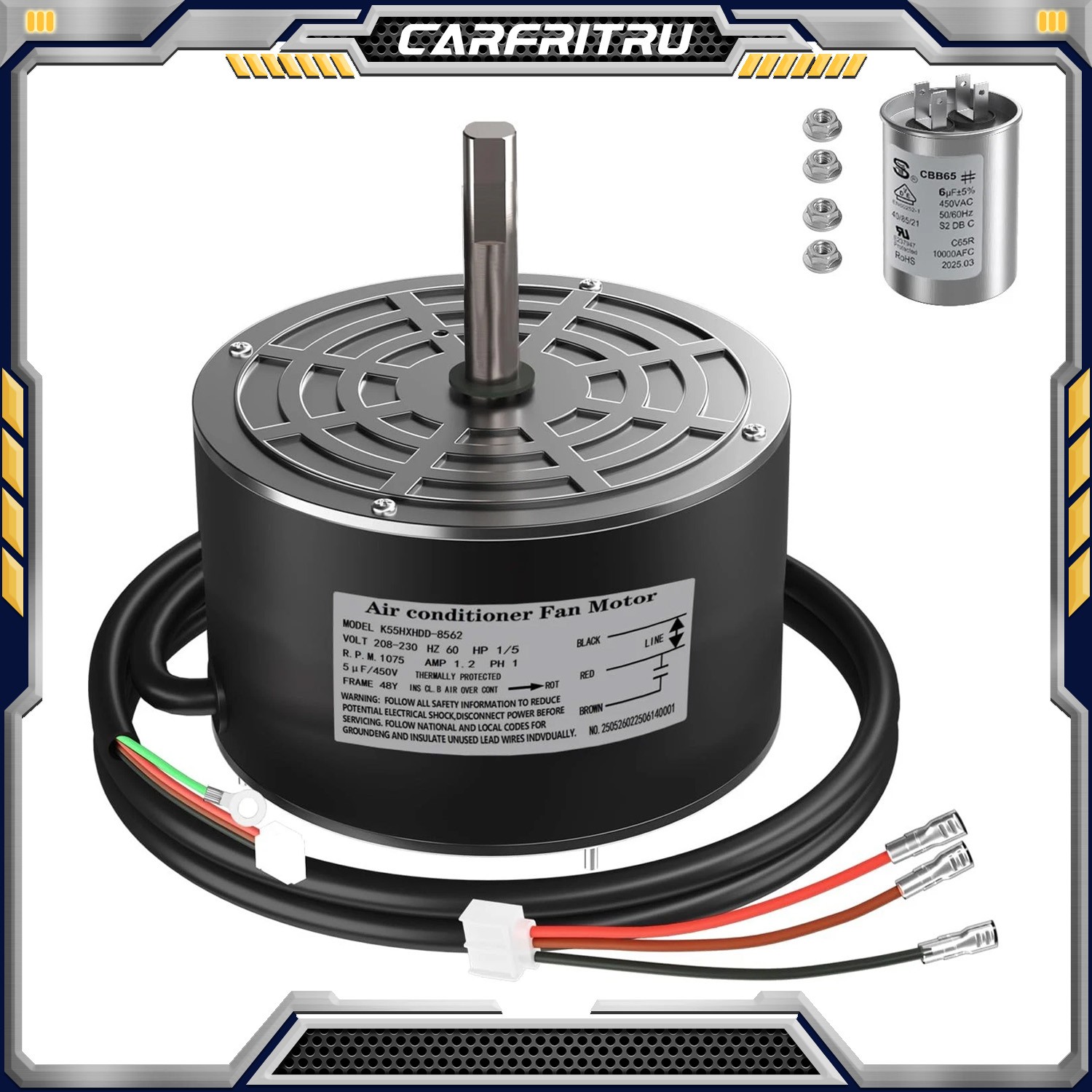 Fan Motor 1/5 HP 208/230V Replacement For GE Emerson K55HXPSS-7298 K55HXHDD-8562