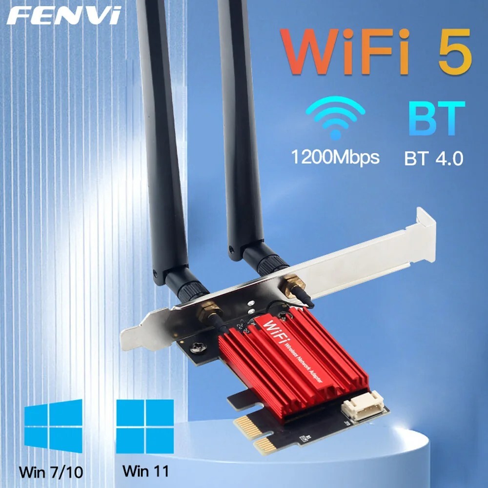 WiFi 5 PCI-E Wireless Adapter Network Card 1200Mbs Dual Band 2.4G/5GHz + BT 4.0